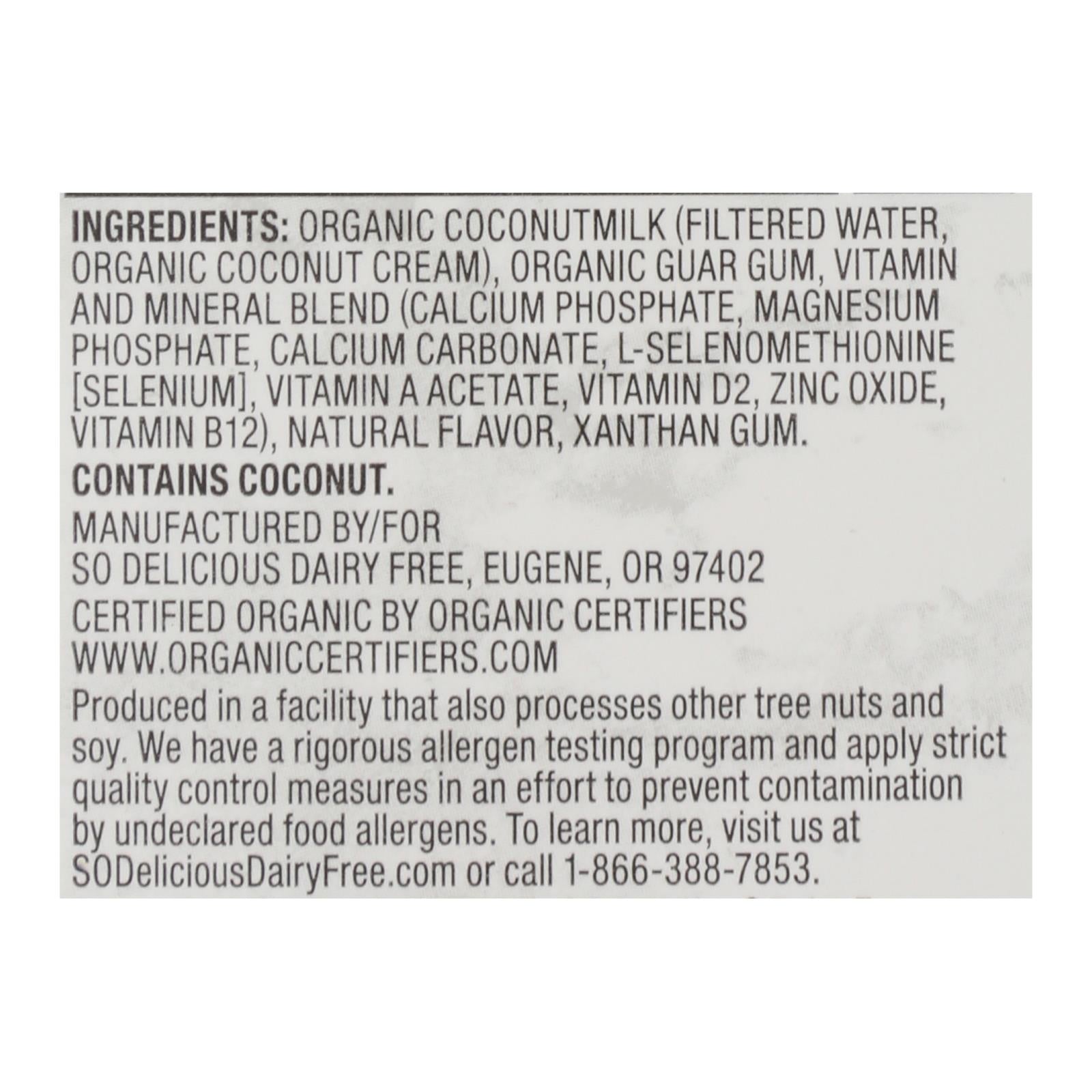 So Delicious Coconut Milk Beverage - Unsweetened Vanilla - Case Of 12 - 32 Fl Oz.