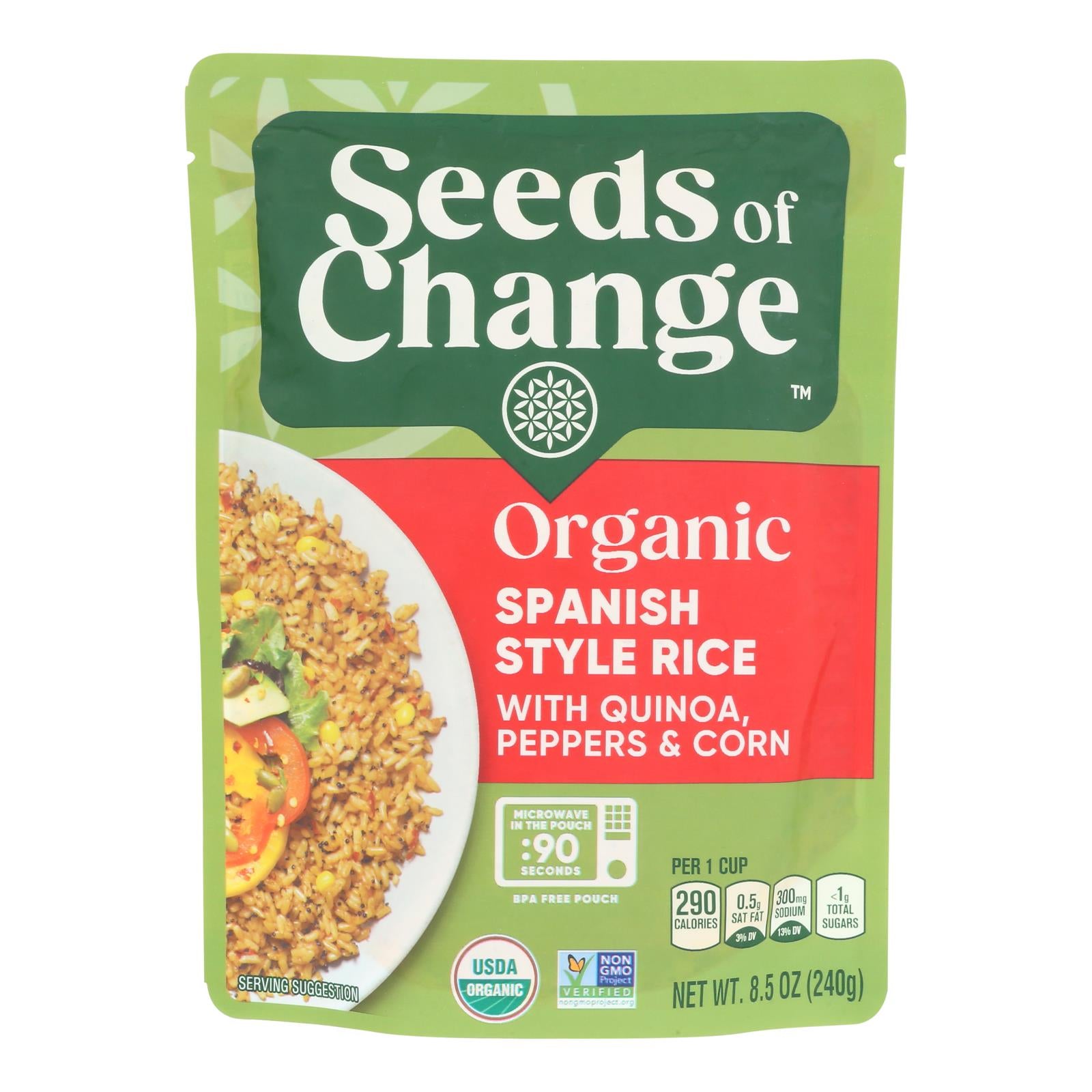 Seeds Of Change Organic Microwavable Spanish Style Rice With Quinoa - Case Of 12 - 8.5 Oz.