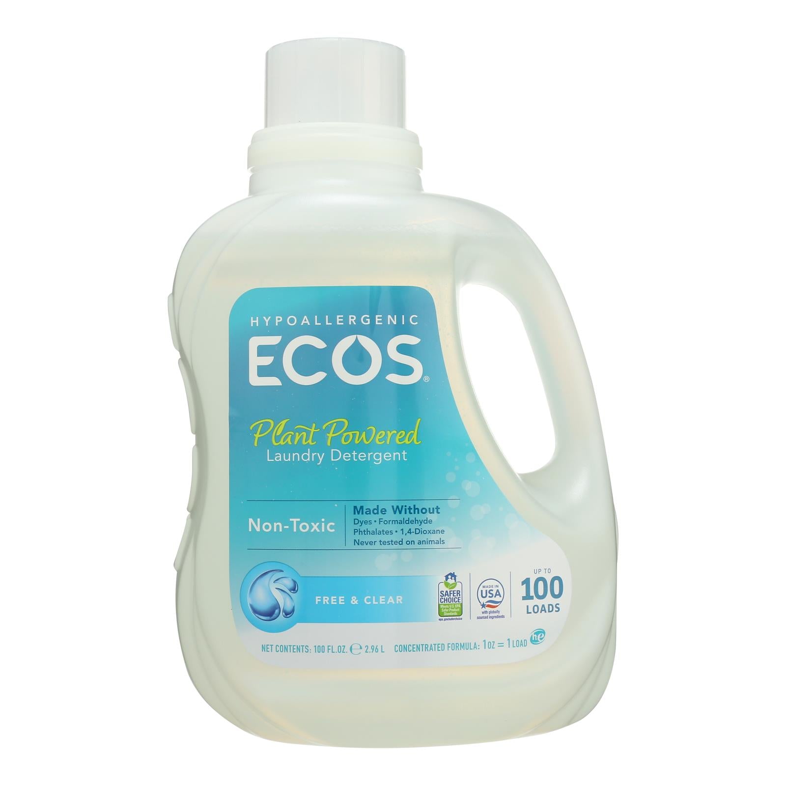 Earth Friendly Ecos Ultra 2x All Natural Laundry Detergent - Free And Clear - Case Of 4 - 100 Fl Oz