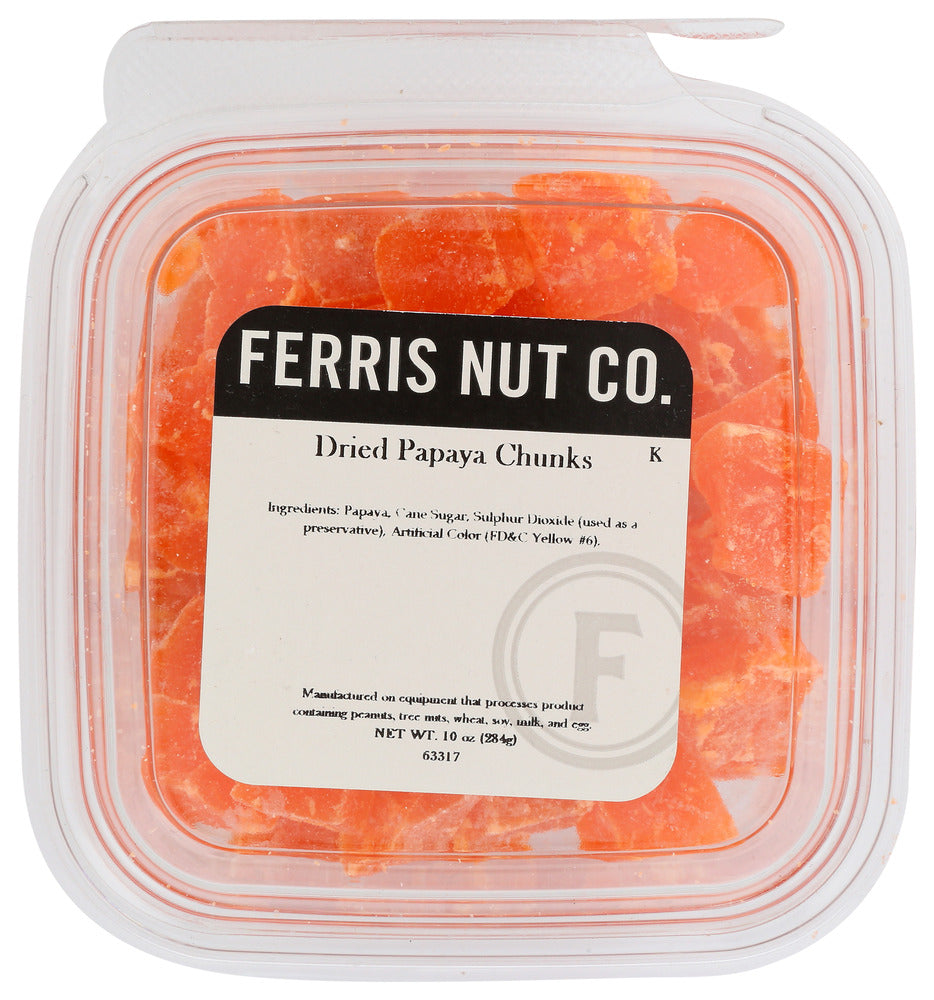 Ferris Nut Co. Dried Papaya Chunks - Case of 12 - 10 oz
