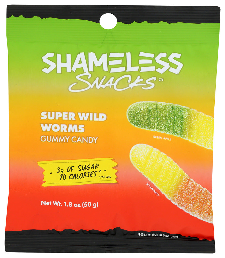 Shameless Snacks Gummy Super Wild Worms - Case of 6 - 1.8 oz