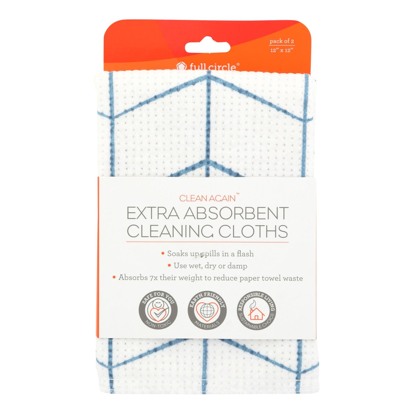 Full Circle Home - Clean Again Extra Absorbent Cleaning Cloths - Blue - Case of 6 - 2 Count