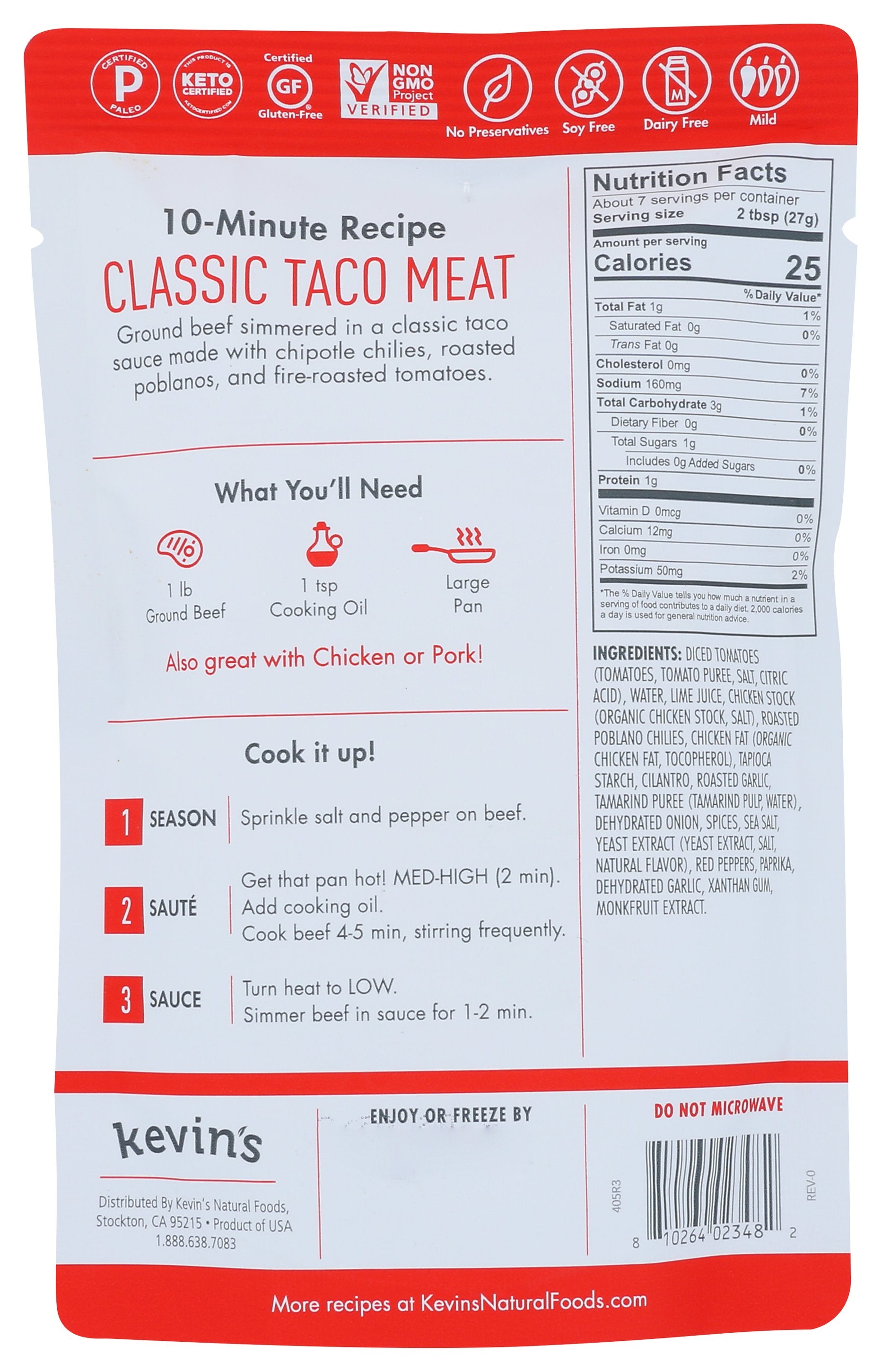 KEVINS NATURAL FOODS SAUCE CLASSIC TACO - Case of 12