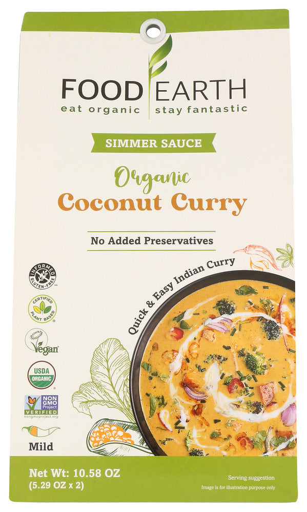 Food Earth Simmer Sauce Coconut Curry - Case of 6 - 2 pouches/10.58 OZ