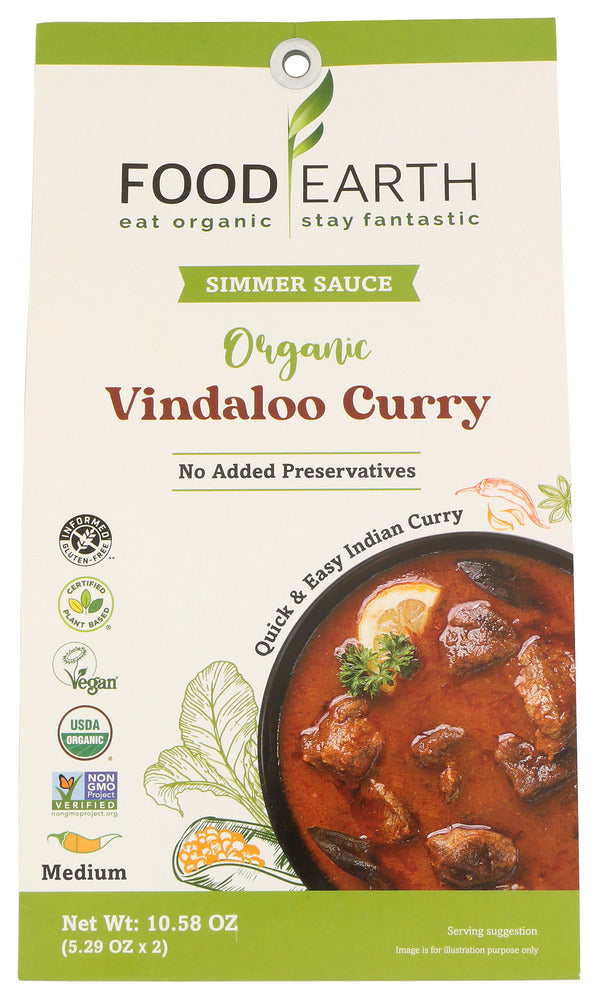 Food Earth Simmer Sauce Vindaloo Curry - Case of 6 - 2 pouches/10.58 OZ
