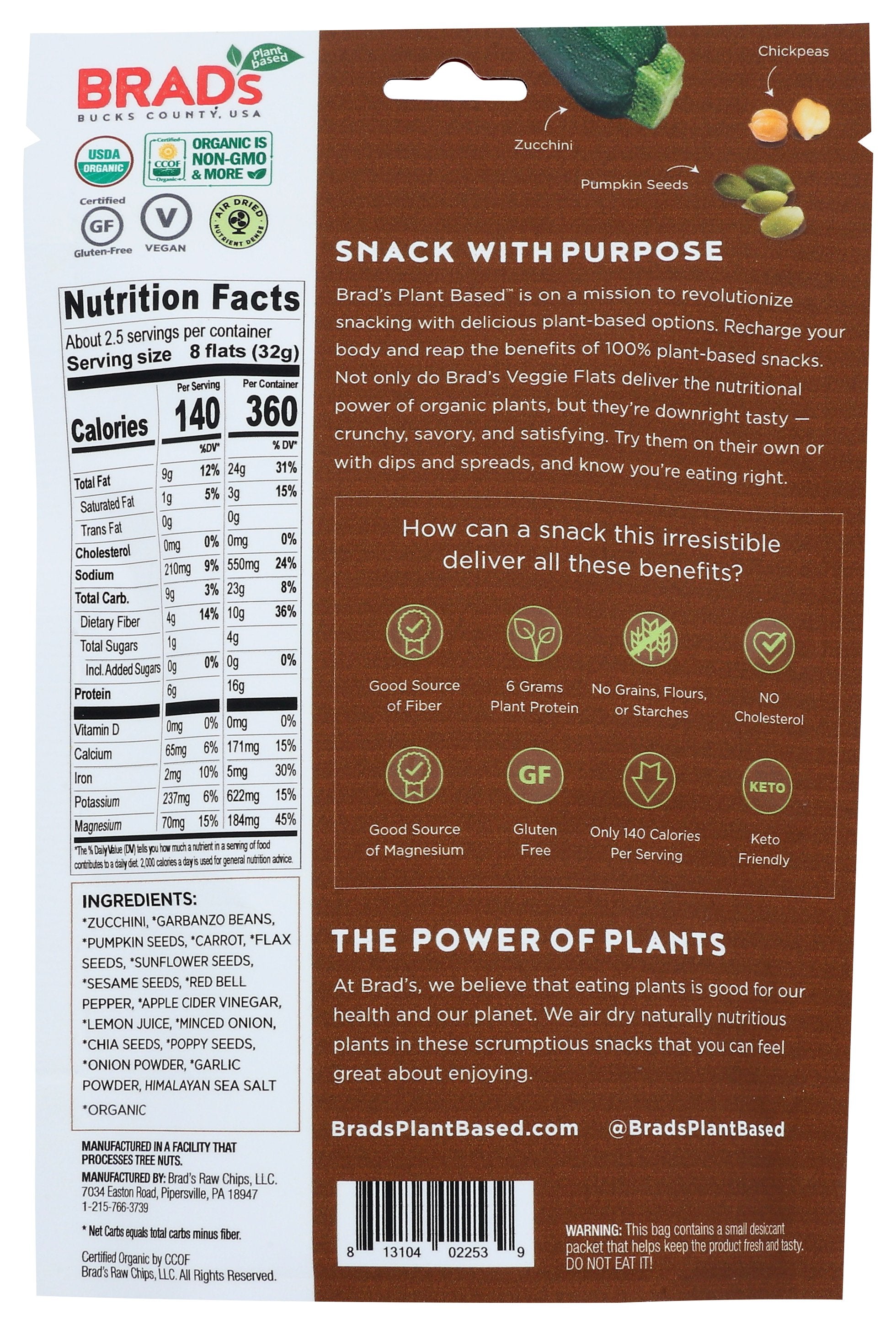 BRADS PLANT BASED FLATS VEGGIE ZUCCHINI - Case of 12