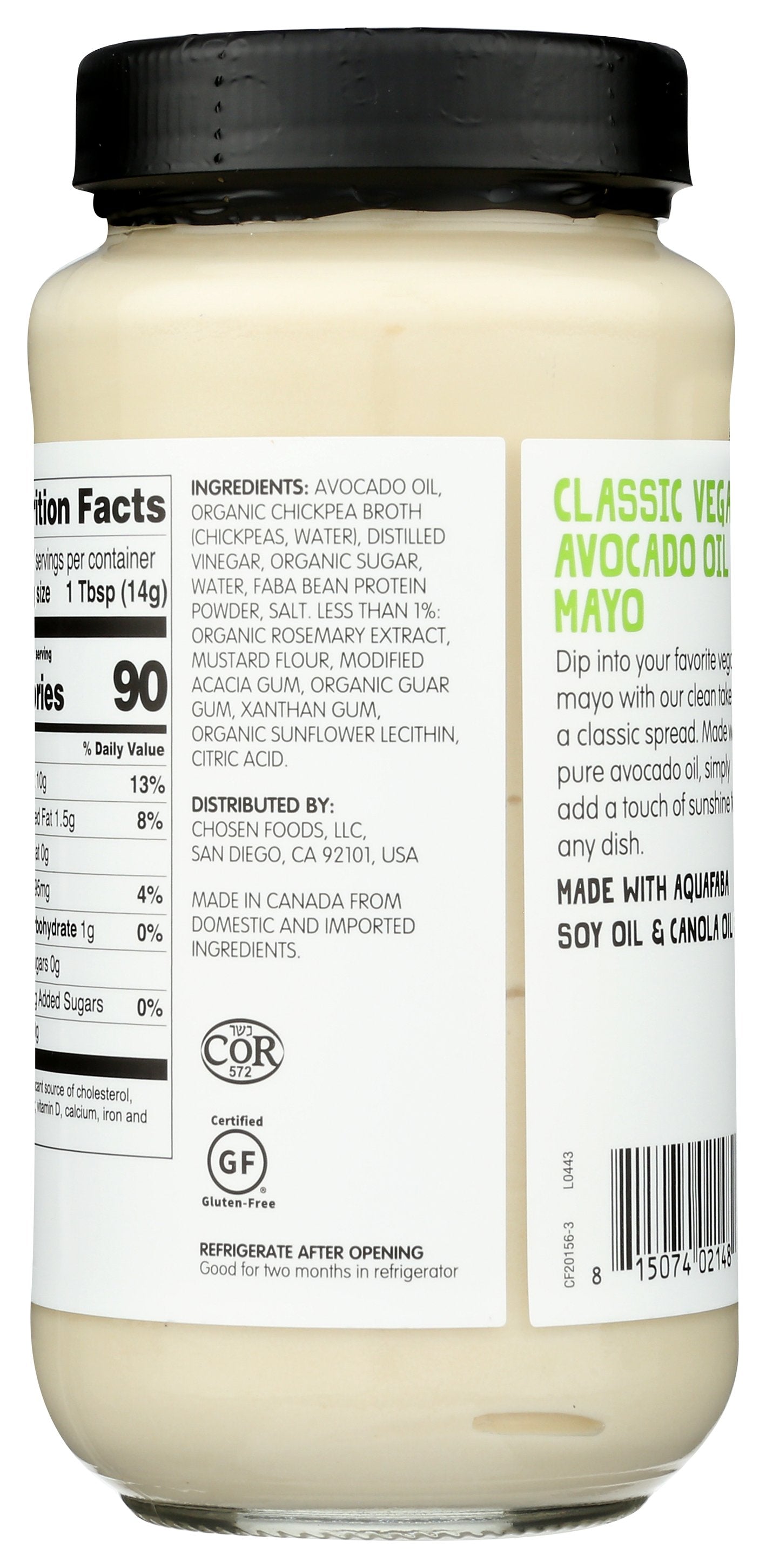 CHOSEN FOODS MAYO AVOCADO OIL - Case of 6 [MAYO CLASSIC VEGAN - 24 OZ]