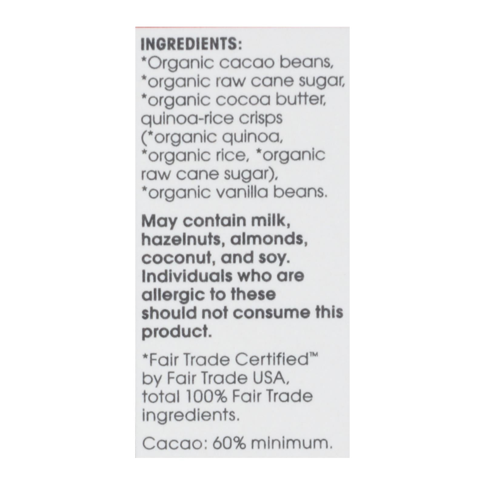 Alter Eco Americas Organic Chocolate Bar - Dark Quinoa - 2.82 oz Bars - Case of 12