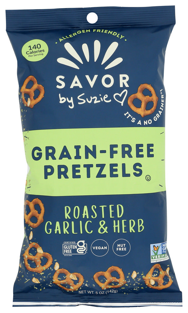 Savor by Suzie Grain-Free Pretzel Roasted Garlic & Herb - Case of 12 - 5 oz