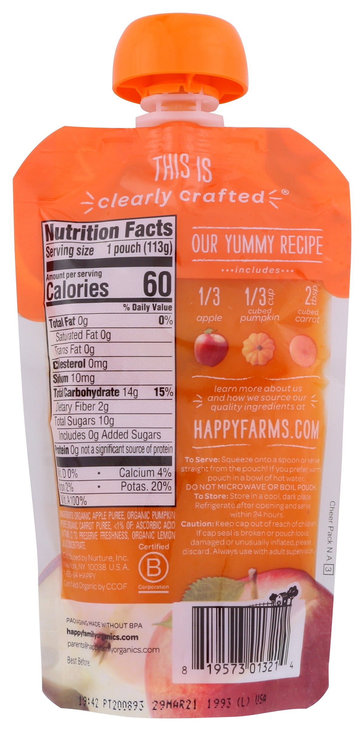 HAPPY BABY S2 APPLE PMPKN CRRT ORG - Case of 16