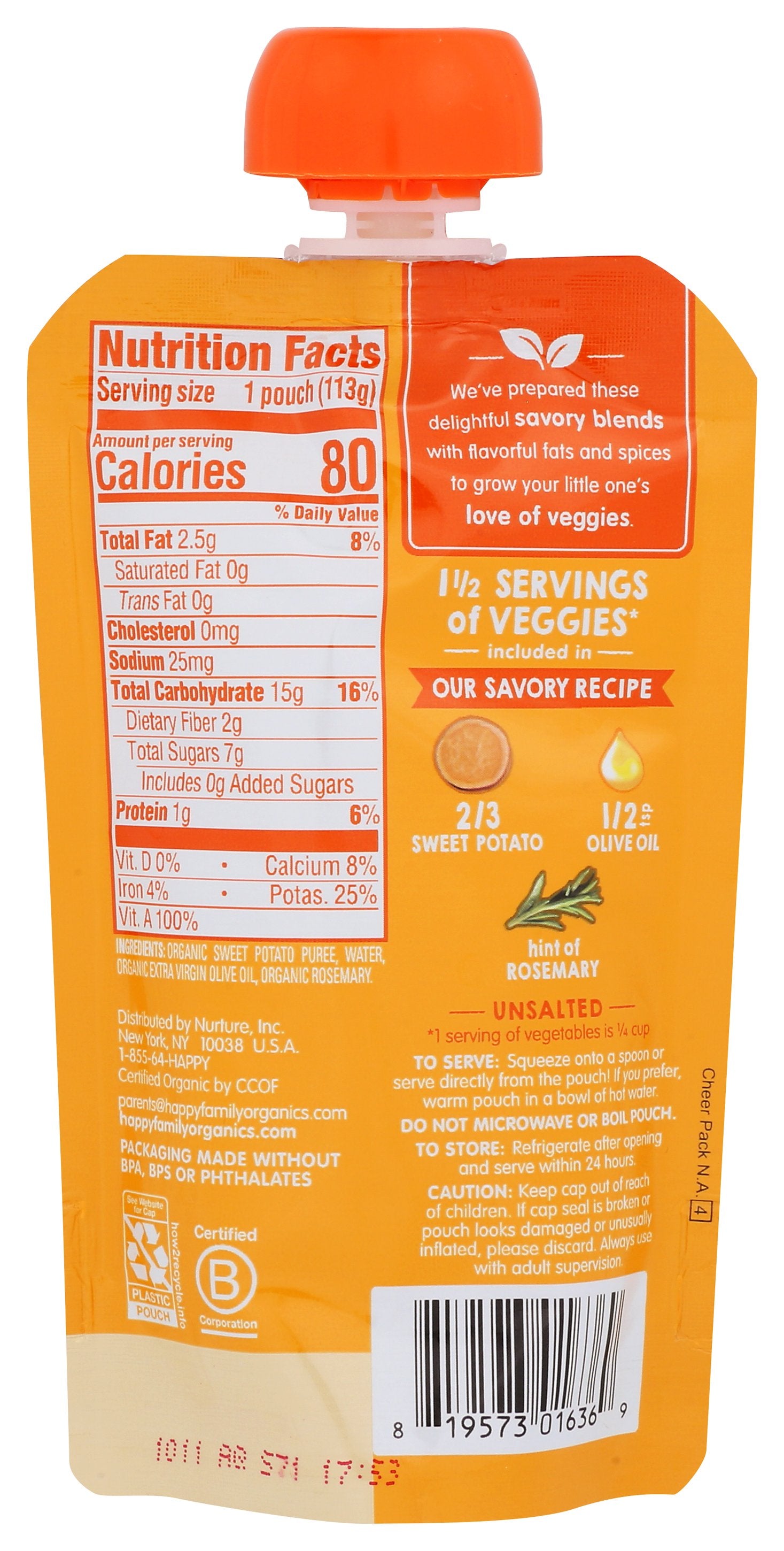 HAPPY BABY FOOD BABY SWTPOT OLV ORG - Case of 16