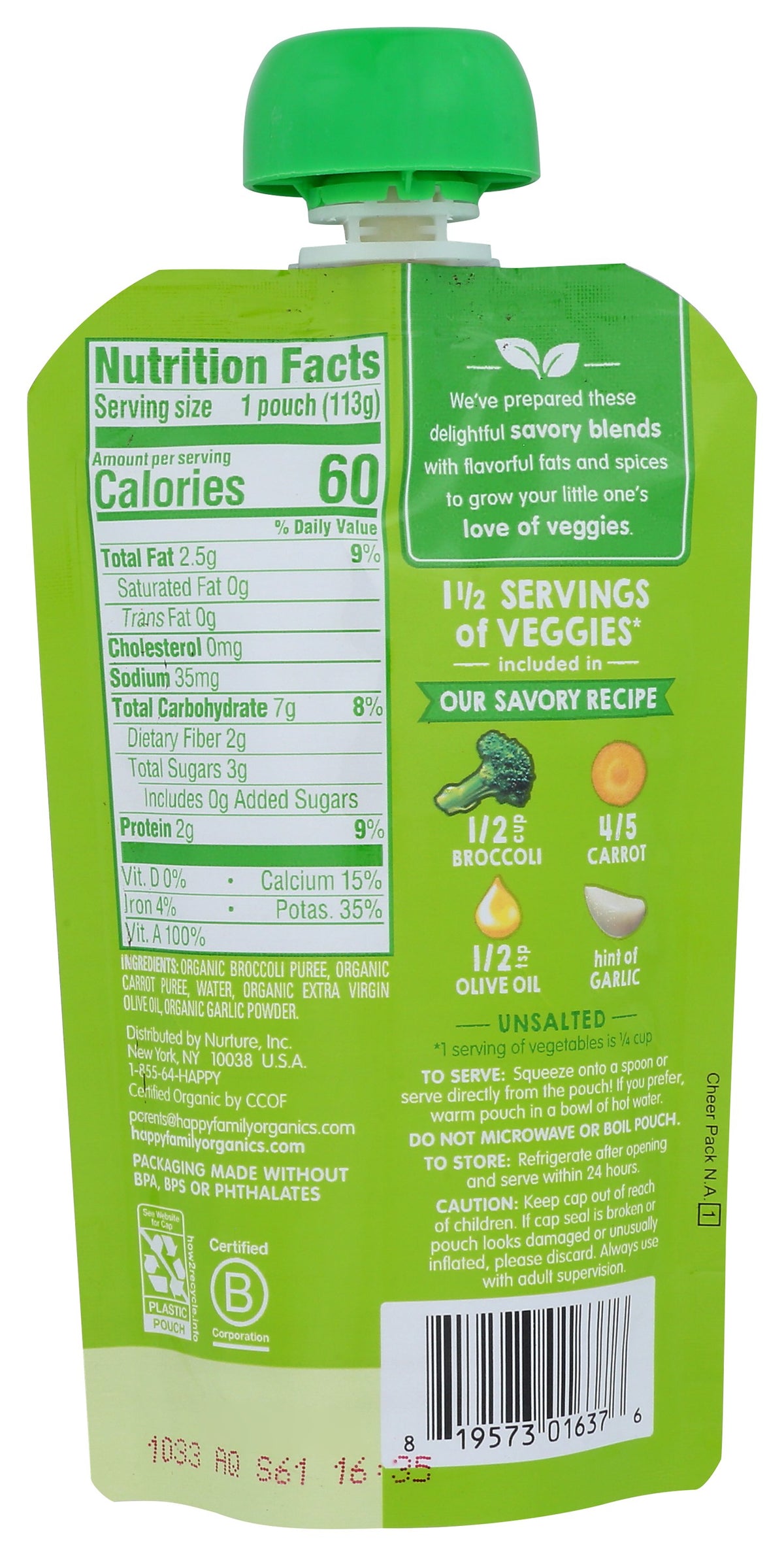 HAPPY BABY FOOD BABY BROC CRT ORG - Case of 16
