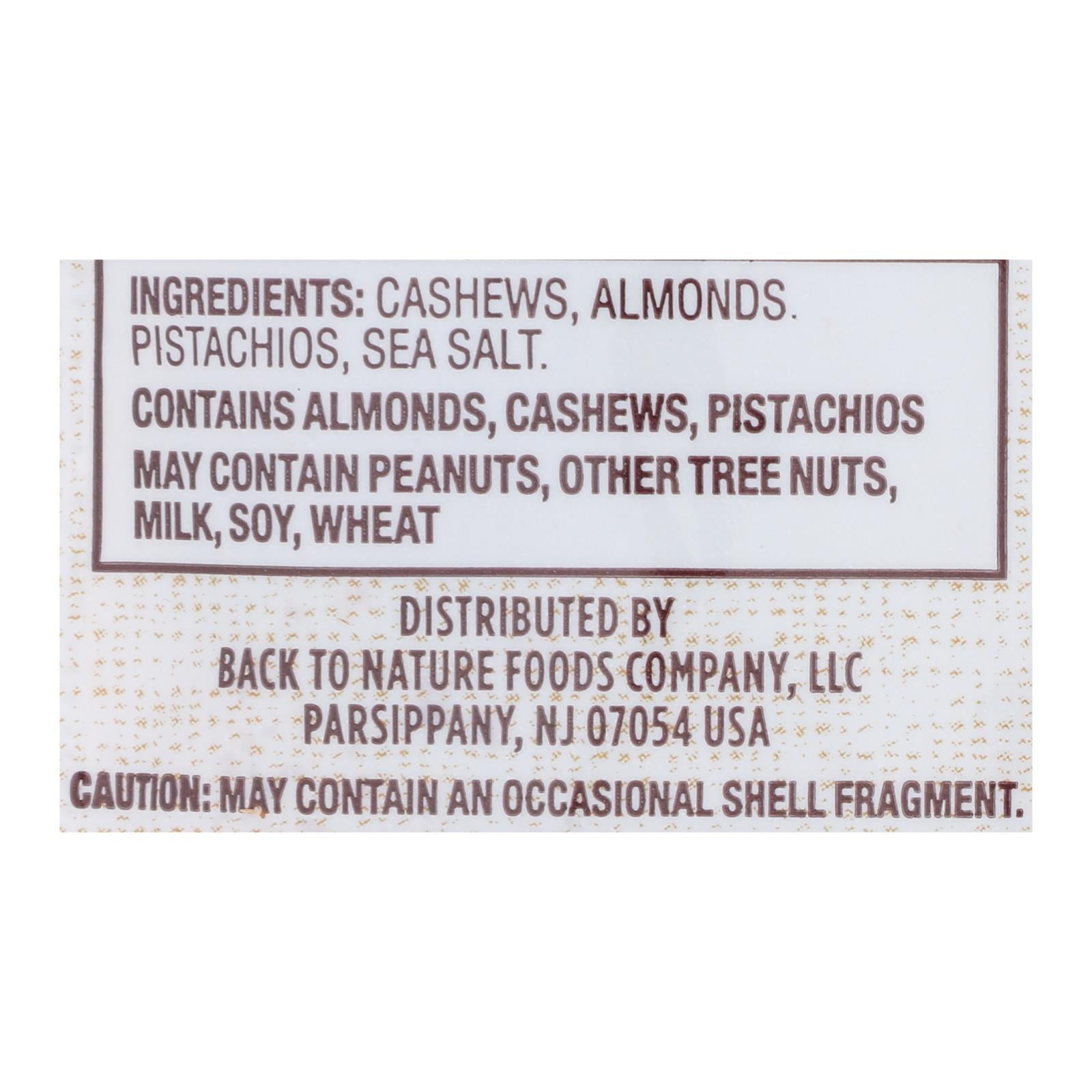 Back To Nature Cashew Almond Pistachio Mix - Case Of 9 - 9 Oz.