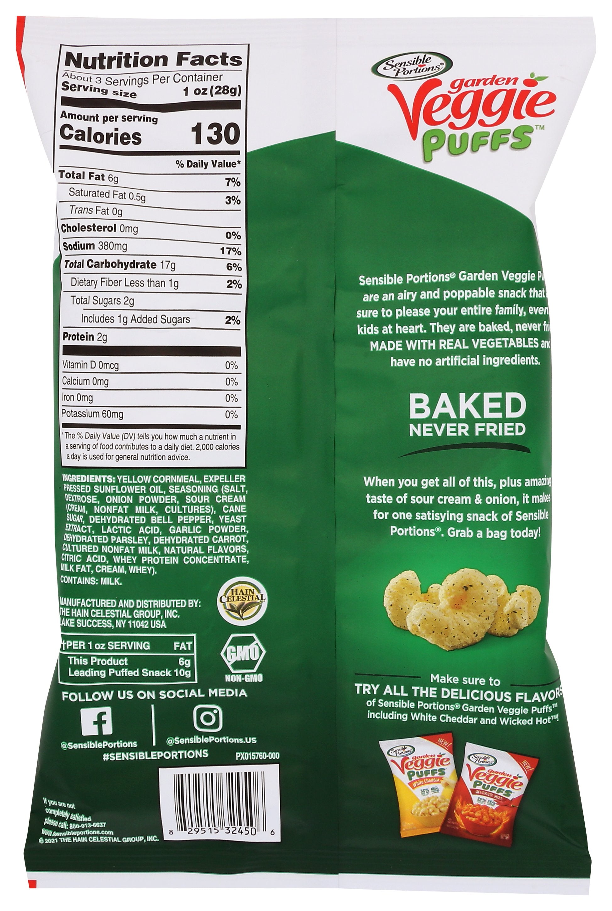 SENSIBLE PORTIONS PUFFS VEGGIE SOUR CREAM - Case of 6