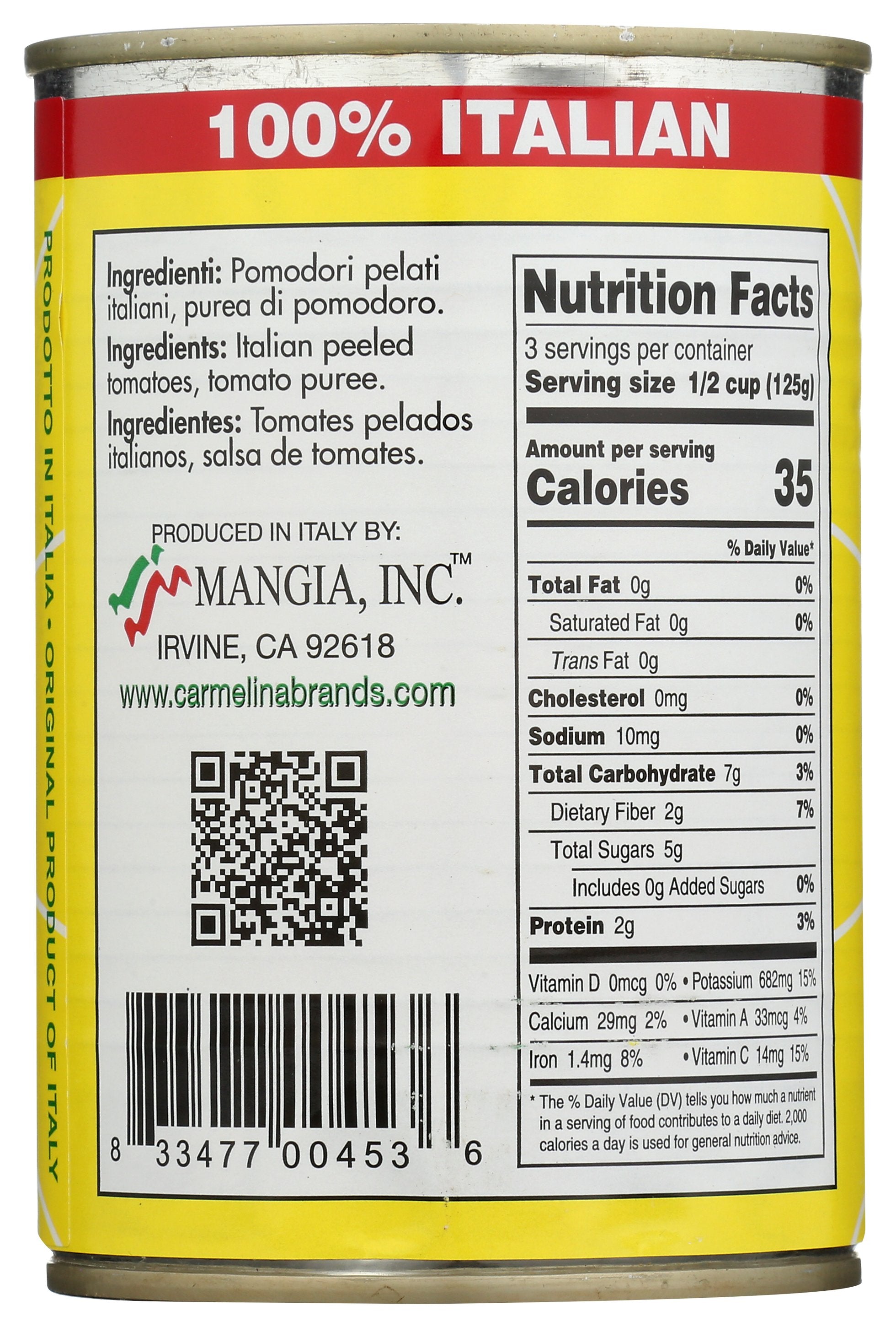 CARMELINA E SAN MARZANO TOMATO ITAL WHL PUREE - Case of 12 [ITALIAN WHOLE PEELED TOMATOES IN PUREE - 14.28 OZ]