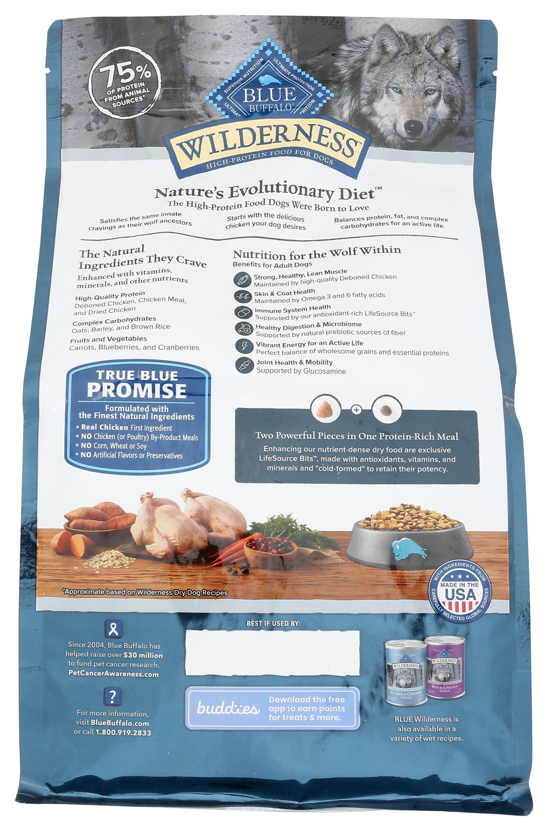 BLUE BUFFALO DOG FOOD WLDRNSS ADLT CHKN - Case of 3