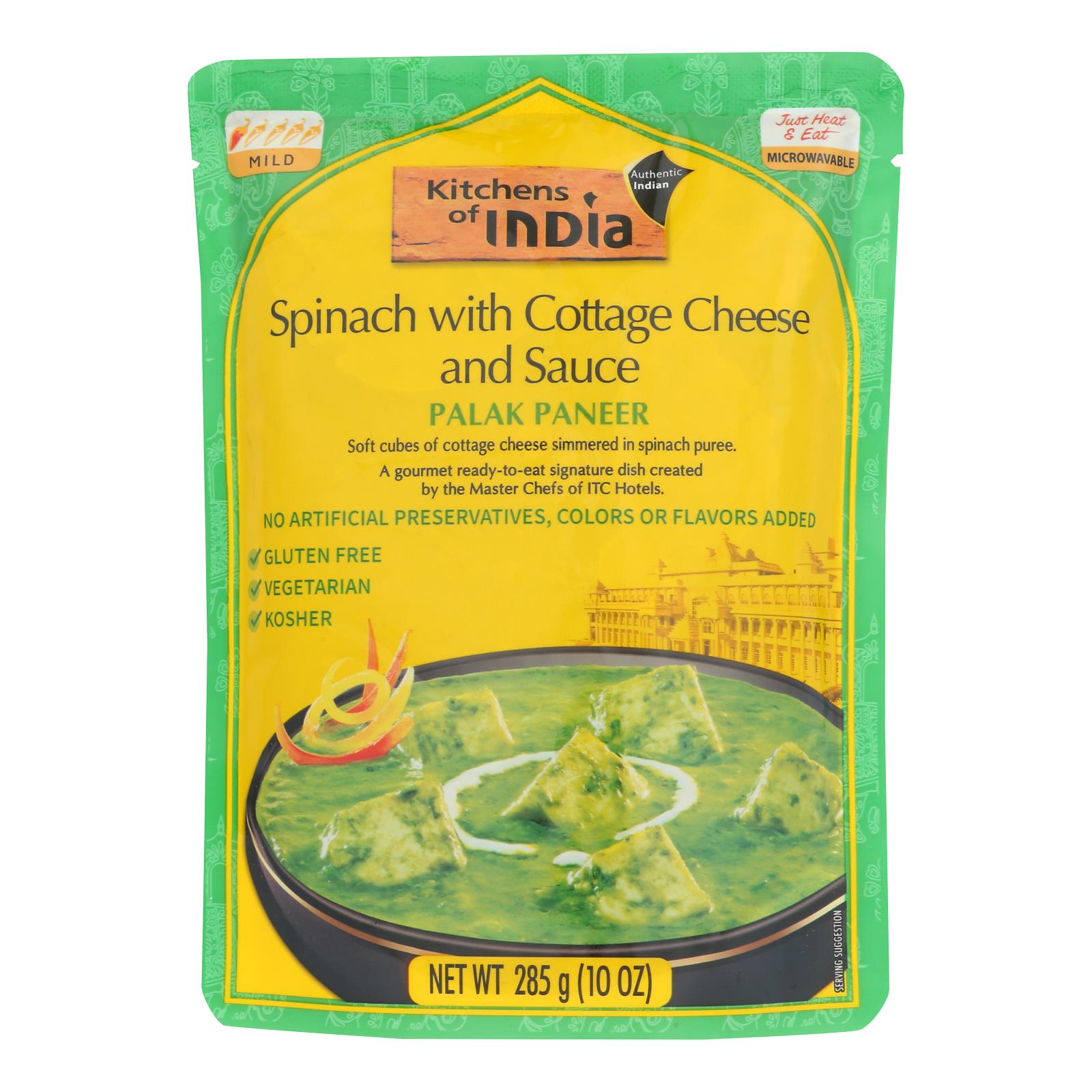 Kitchen Of India Dinner - Spinach With Cottage Cheese And Sauce - Palak Paneer - 10 Oz - Case Of 6