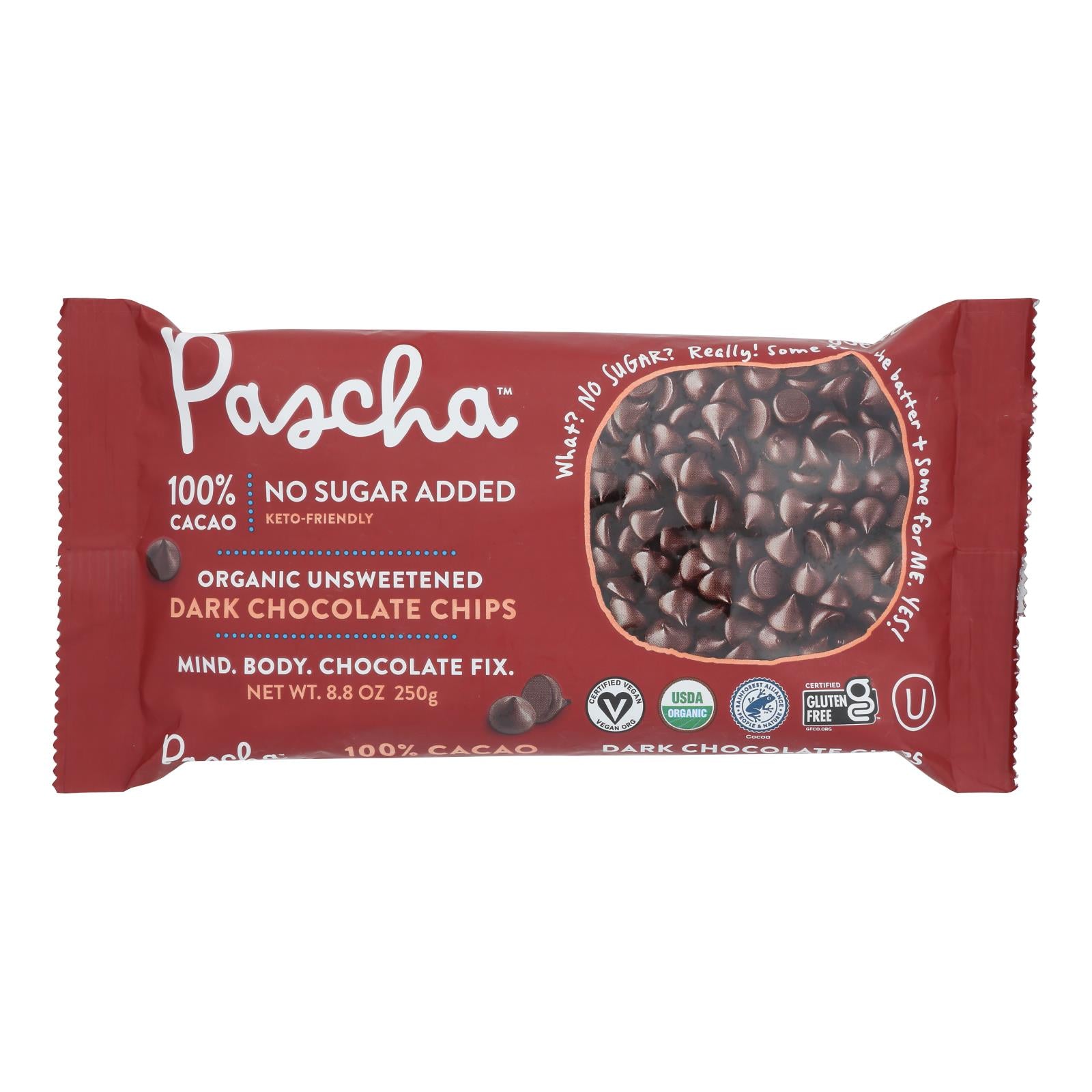 Pascha Chocolate Chips - Dark Unsweetened - Case Of 6 - 8.8 Oz.