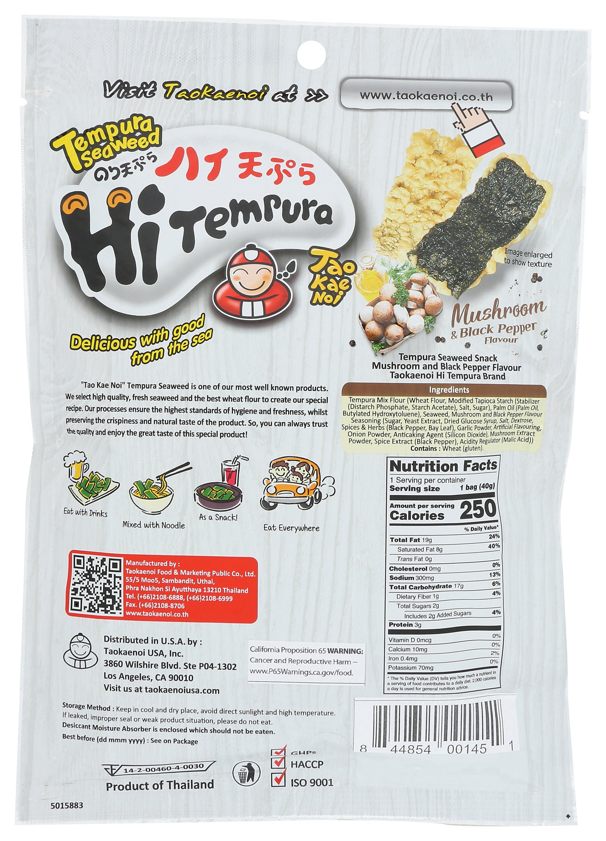 TAOKAENOI USA SEAWEED TMPR MSHRM BLCK PEPP - Case of 12