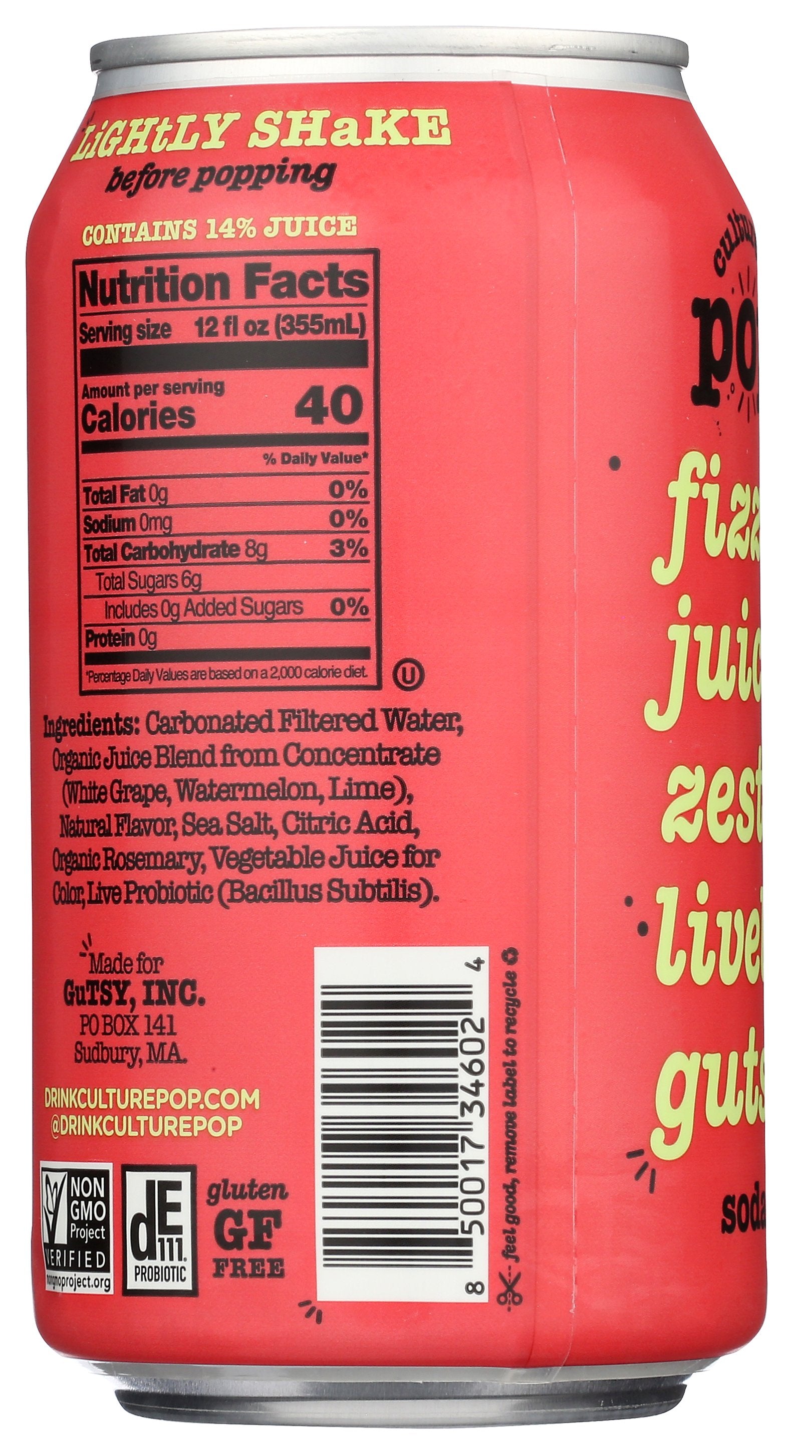 CULTURE POP SODA PROBIOTIC WATERMELON - Case of 12