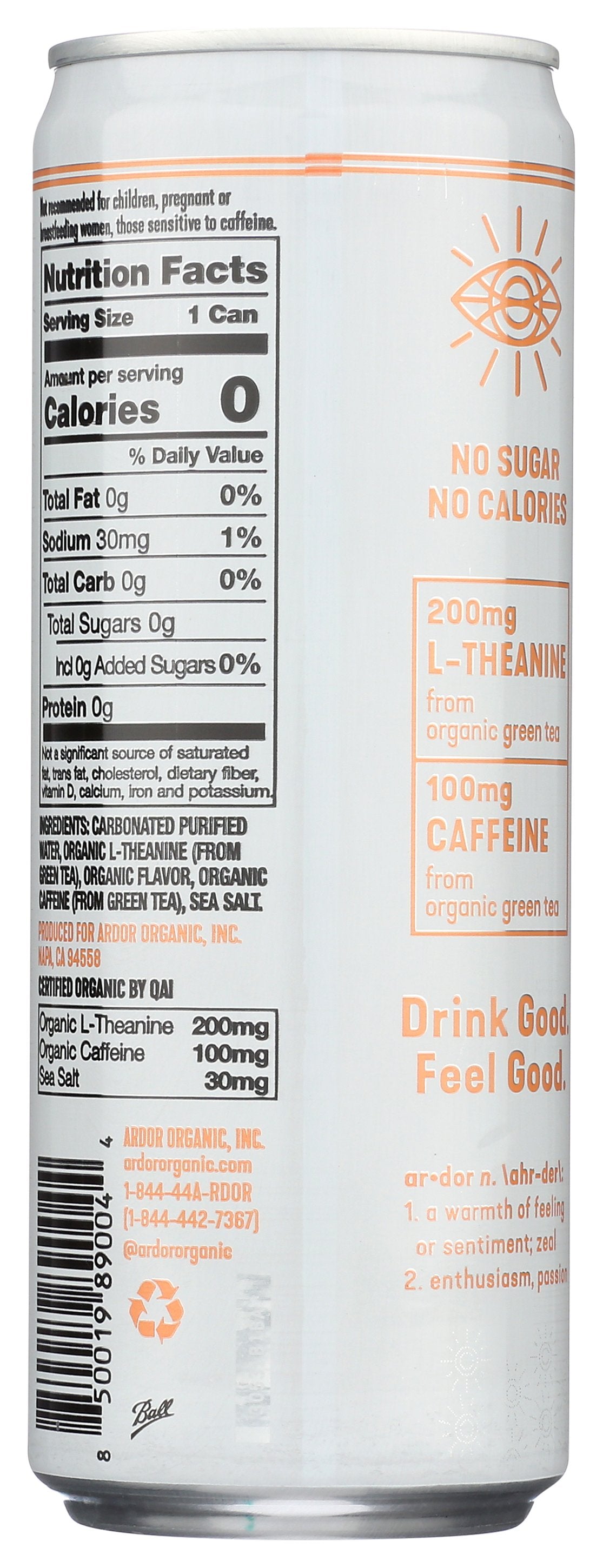 ARDOR ORGANIC INC WATER SPRKL WHITE PEACH - Case of 12