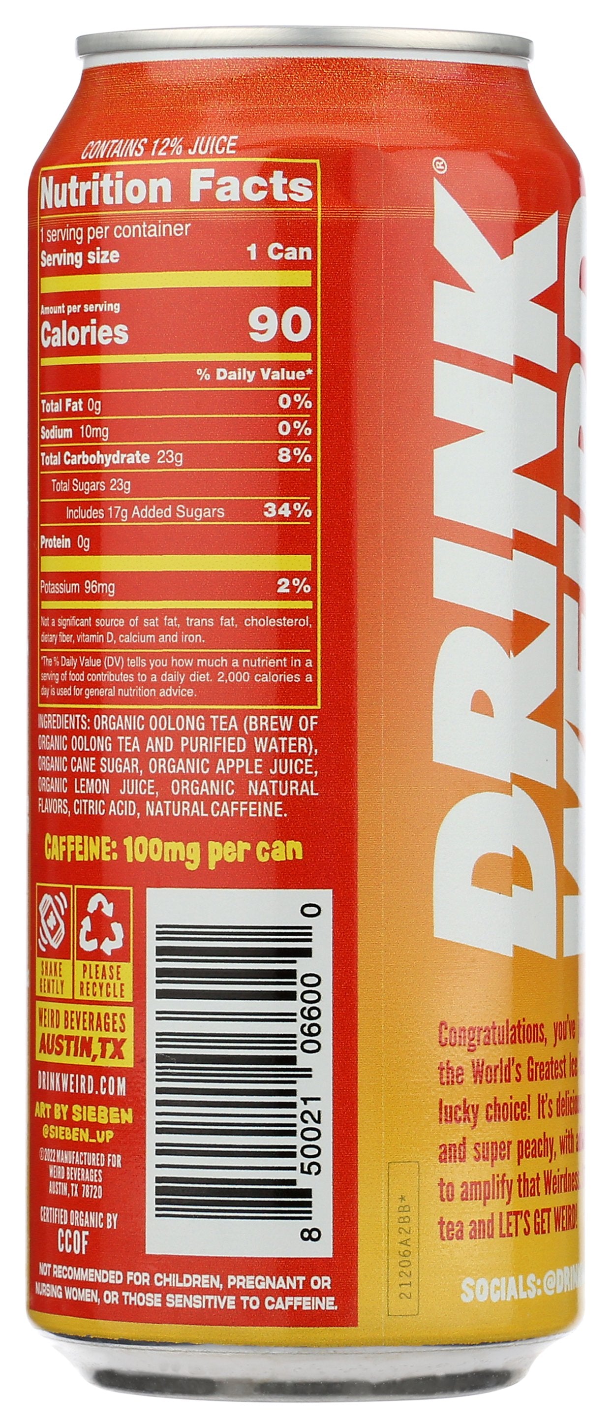 DRINK WEIRD TEA OOLONG WHT PEACH RTD - Case of 12