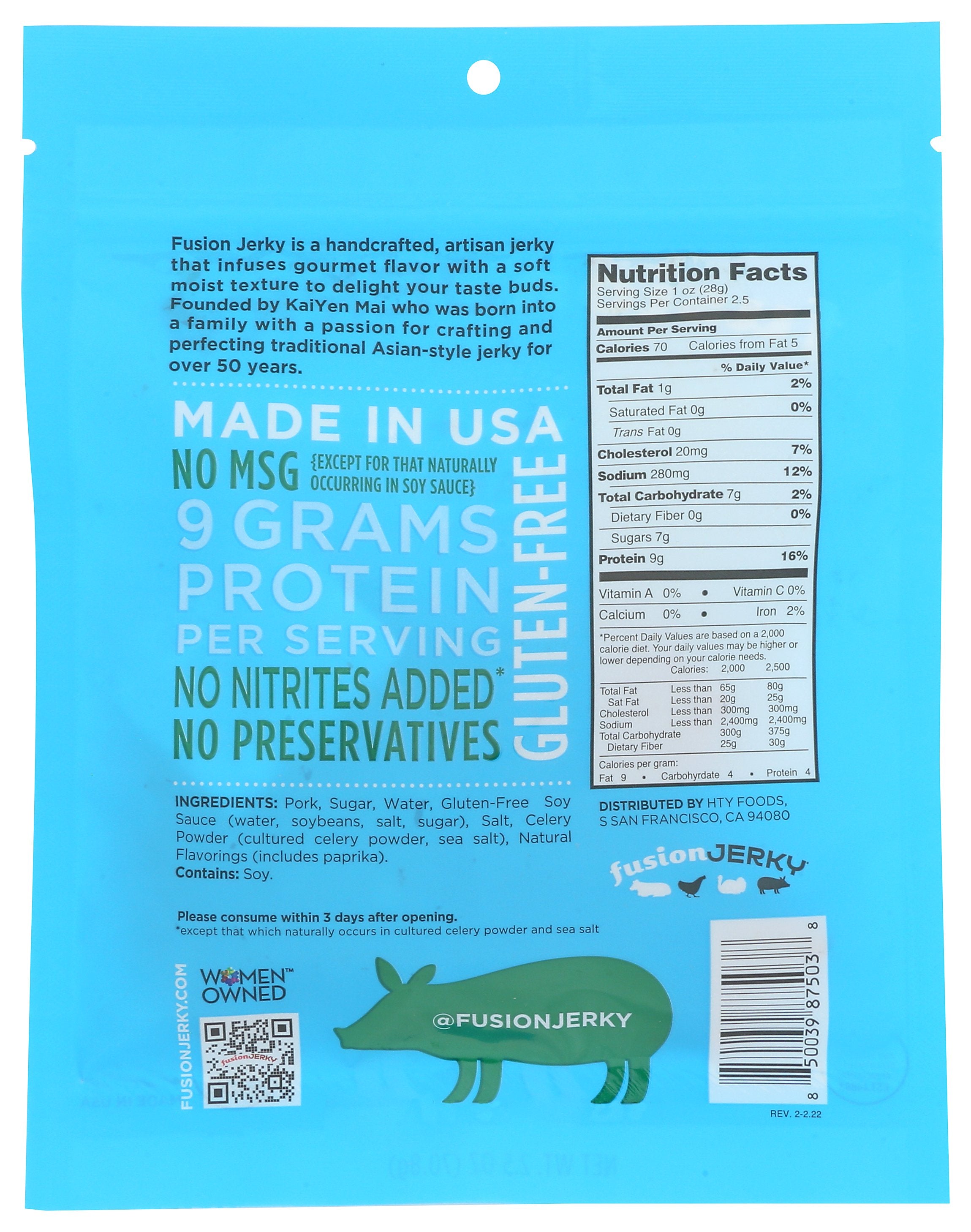 FUSION JERKY JERKY PORK TERIYAKI - Case of 8
