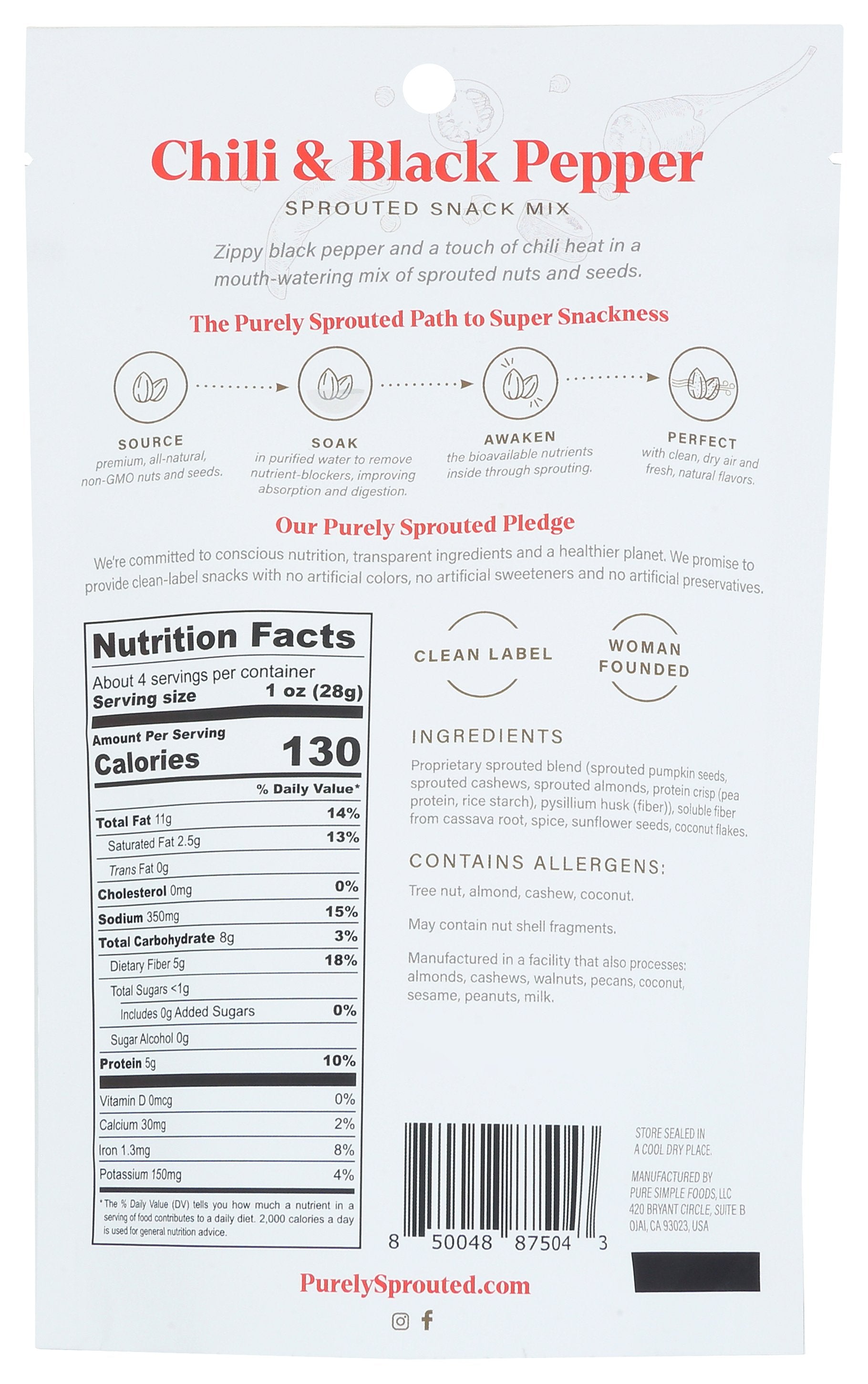 PURELY SPROUTED MIX SNACK CHL BLK PPR SP - Case of 6