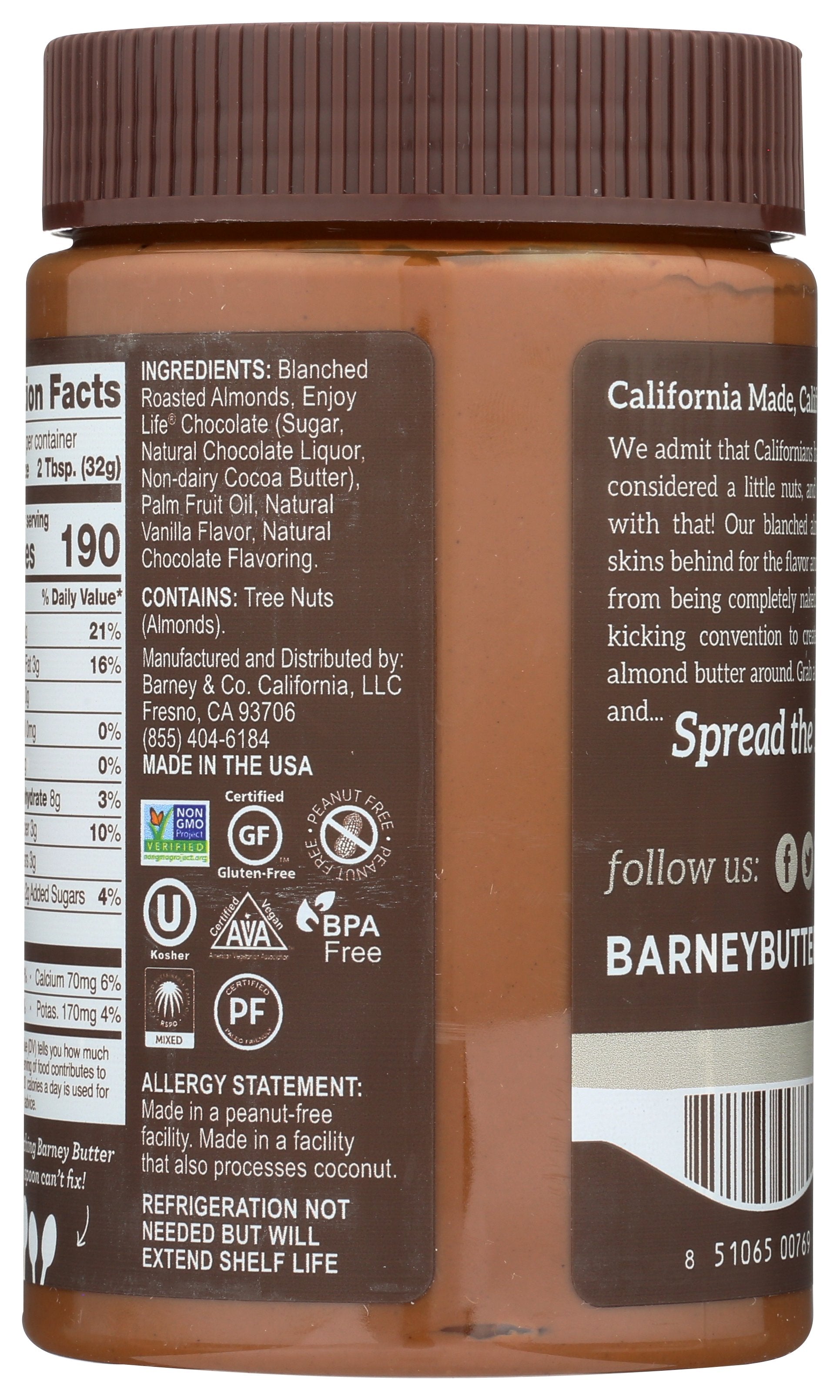 BARNEY BUTTER NUT BUTTER ALMOND CHOCOLA - Case of 6 [ALMOND BUTTER - 16 OZ]