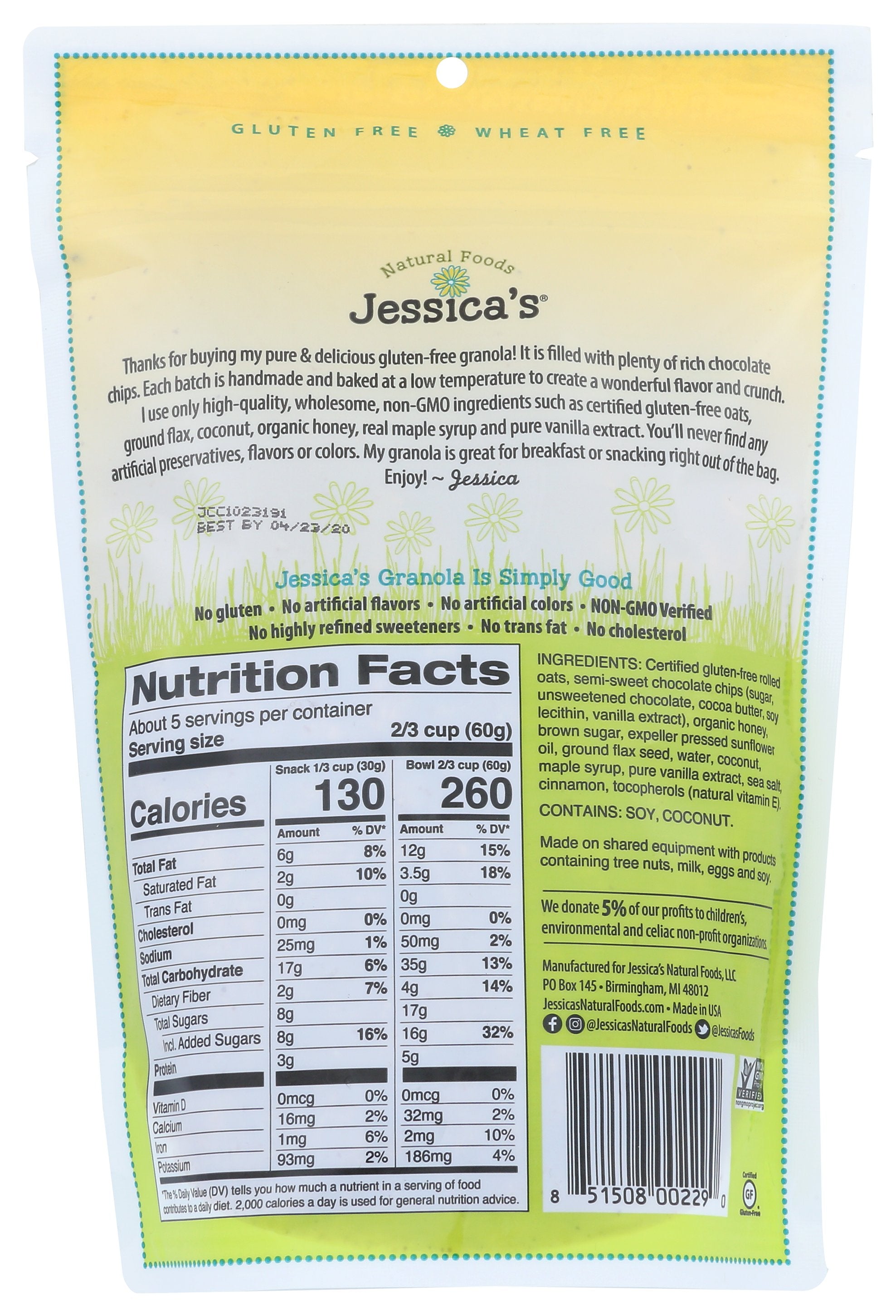 JESSICAS NATURAL FOODS GRANOLA CHOC CHIP - Case of 6