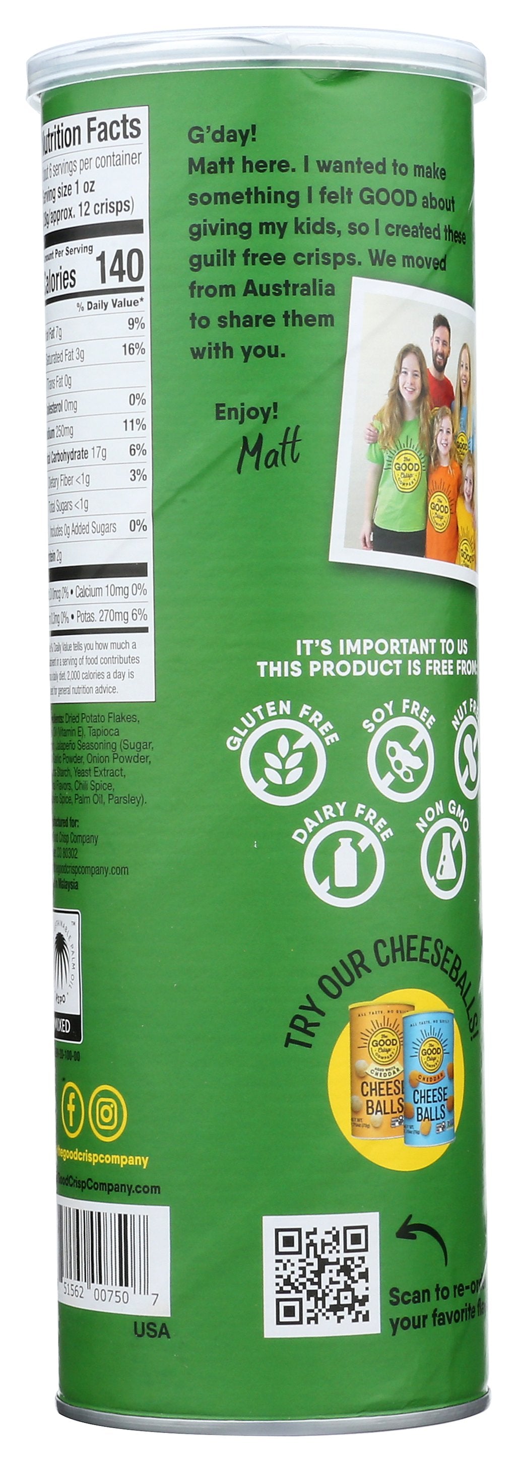 THE GOOD CRISP COMPANY JALAPENO SPICY CRISPS - Case of 8