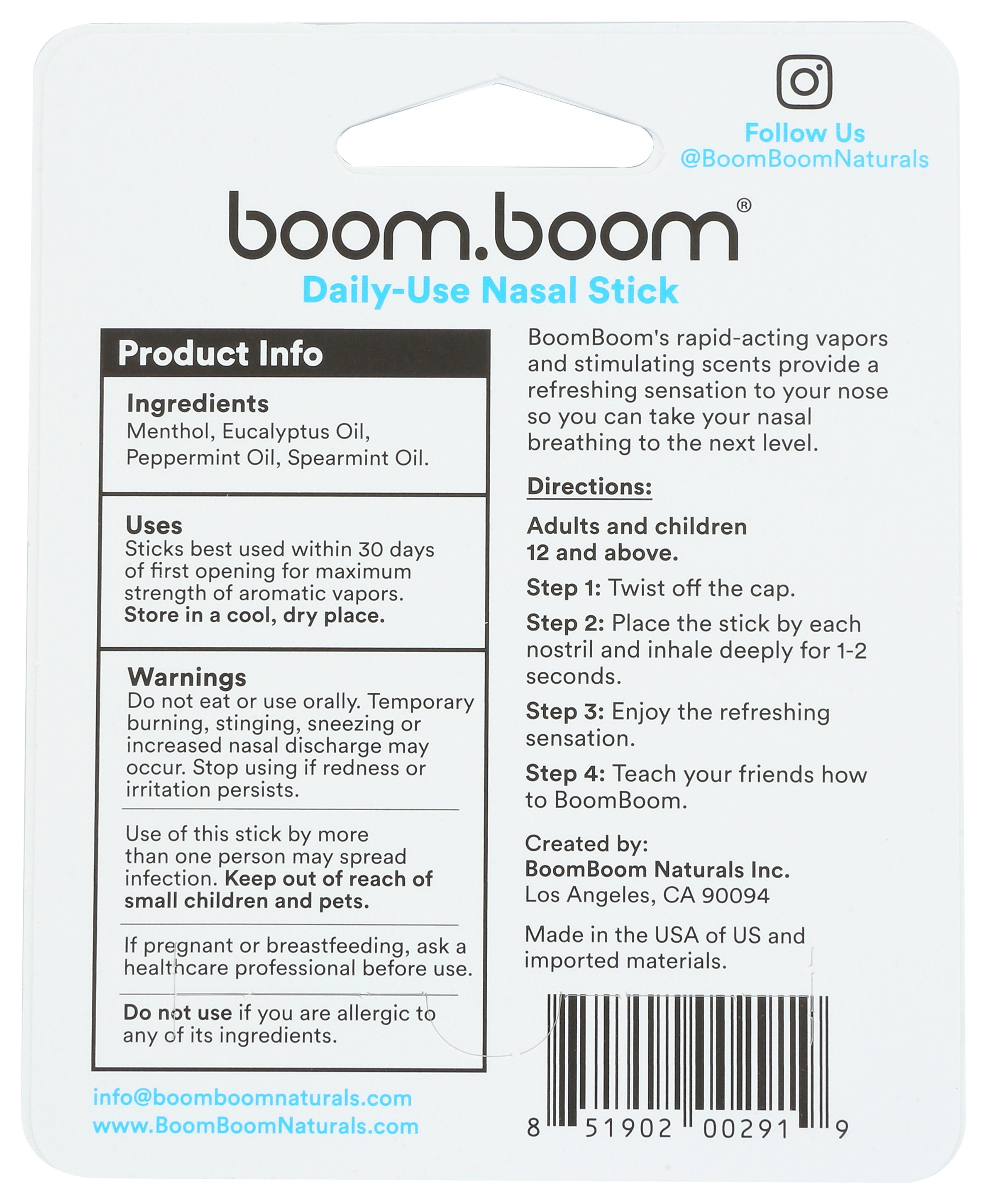 BOOMBOOM NATURALS INHALER NASAL MINT 1PK - Case of 6