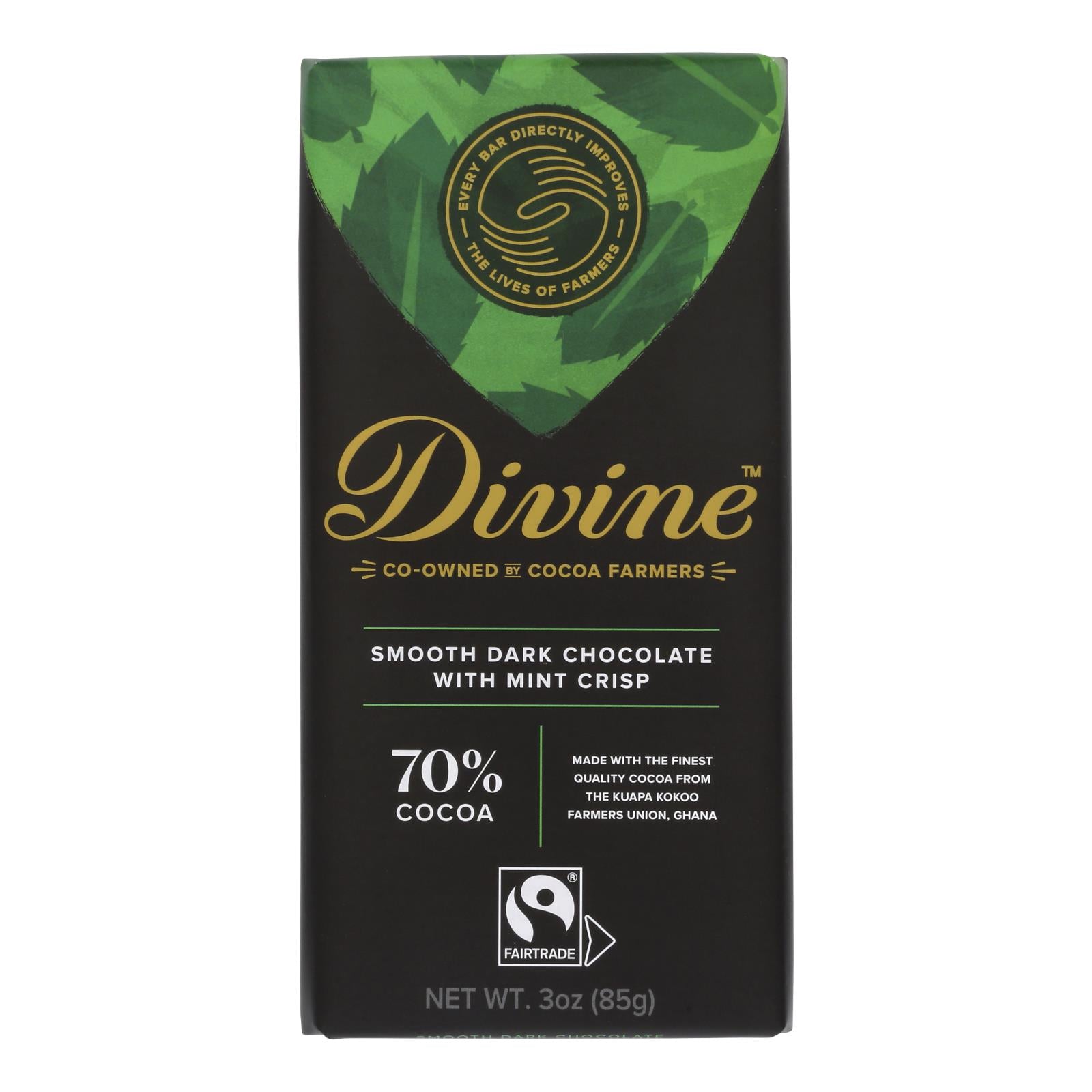 Divine - Bar Chocolate Dark W/mint Crisp - Case of 12 - 3 OZ