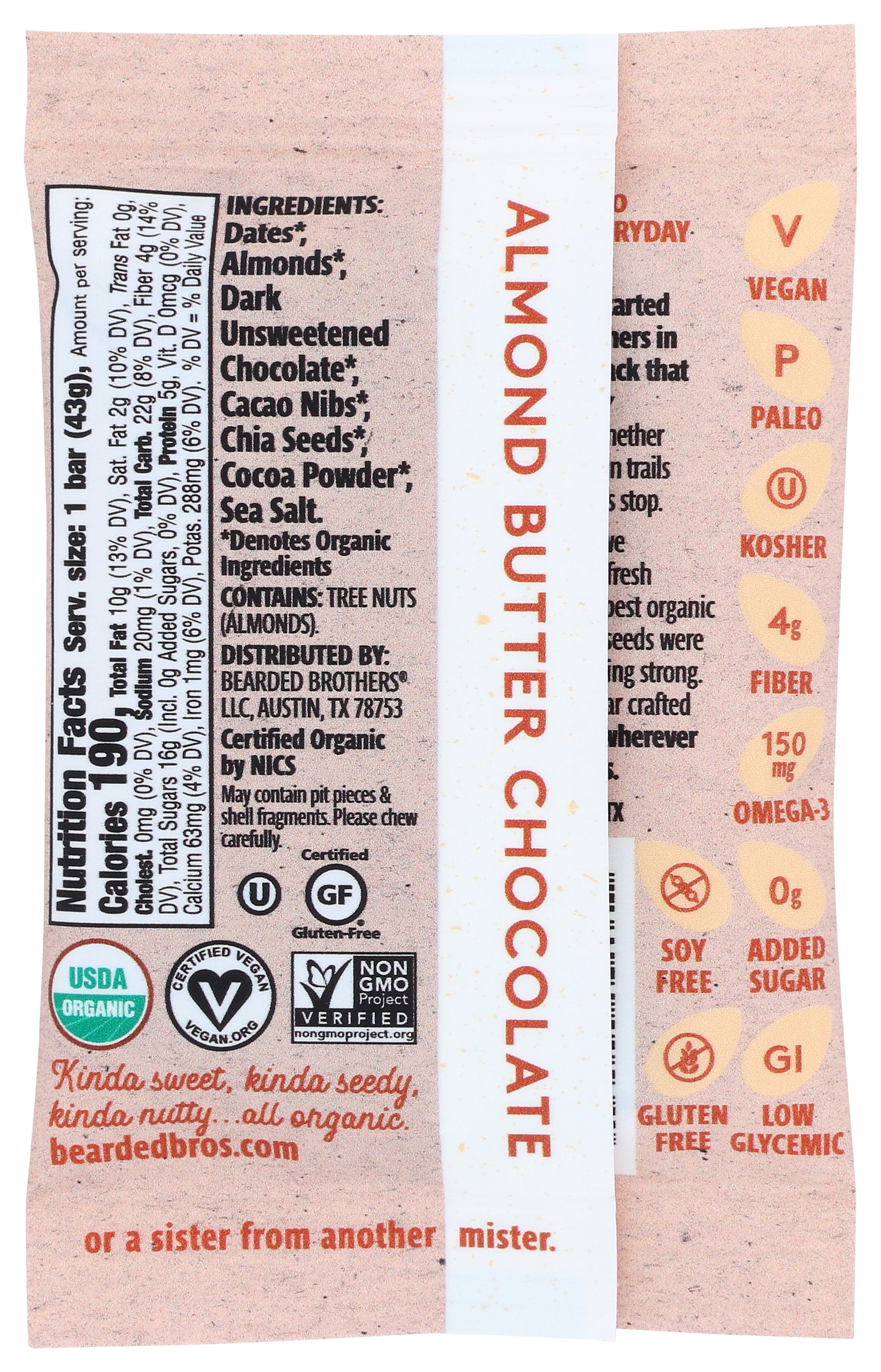 BEARDED BROTHERS BAR ALMOND BTTR CHOCOLATE - Case of 12