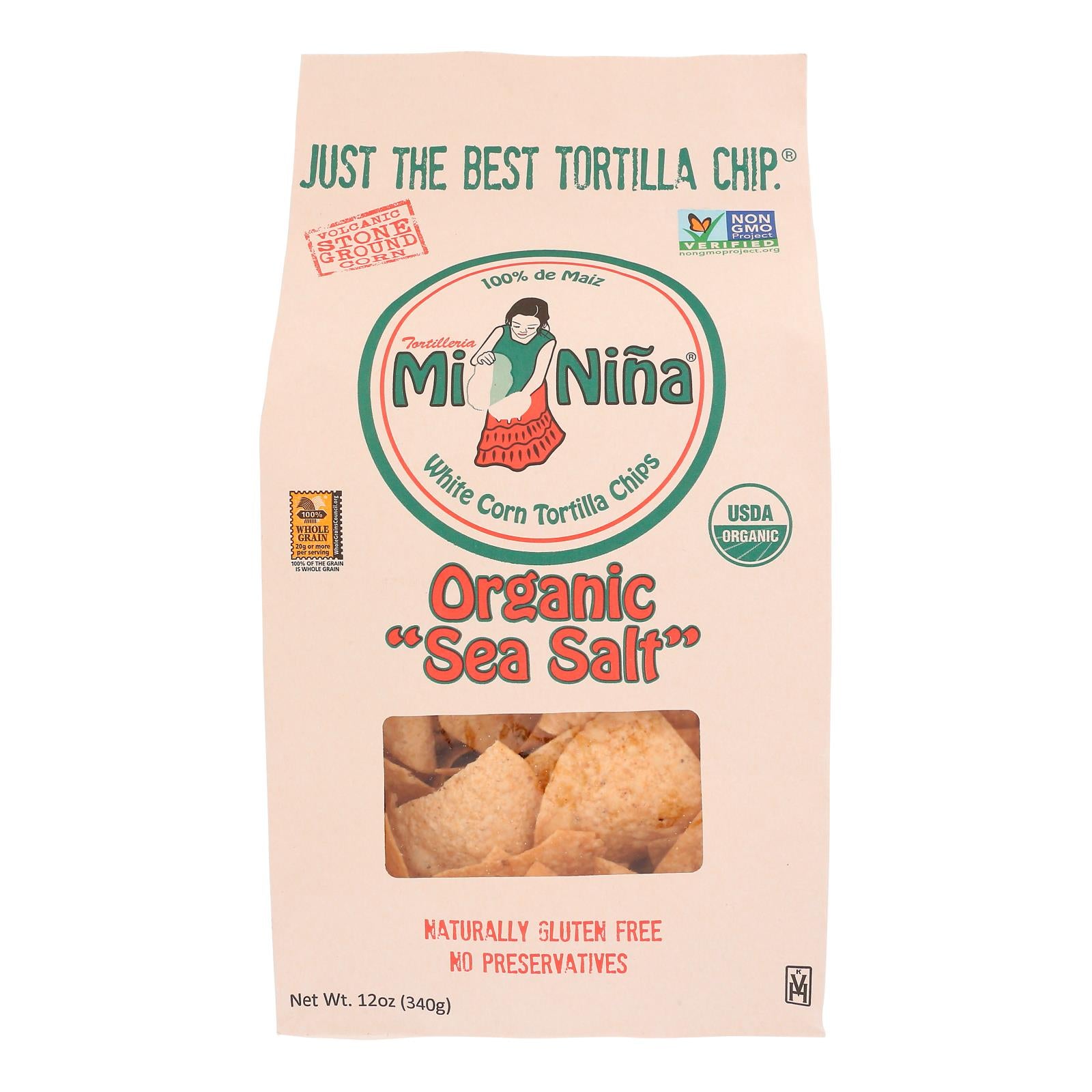 Mi Nina's White Corn Tortilla Chips With Sea Salt  - Case of 9 - 12 OZ