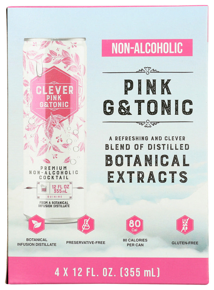 Clever Mixer Pink G & Tonic - Case of 6 - 4 cans/12 fl oz.