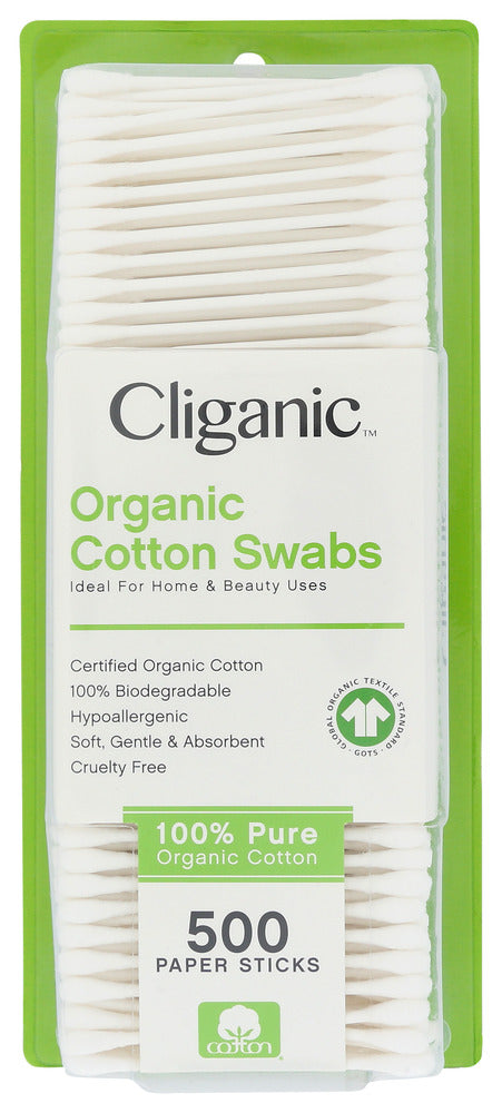 Cliganic Organic Cotton Swabs 500 ea - Case of 1