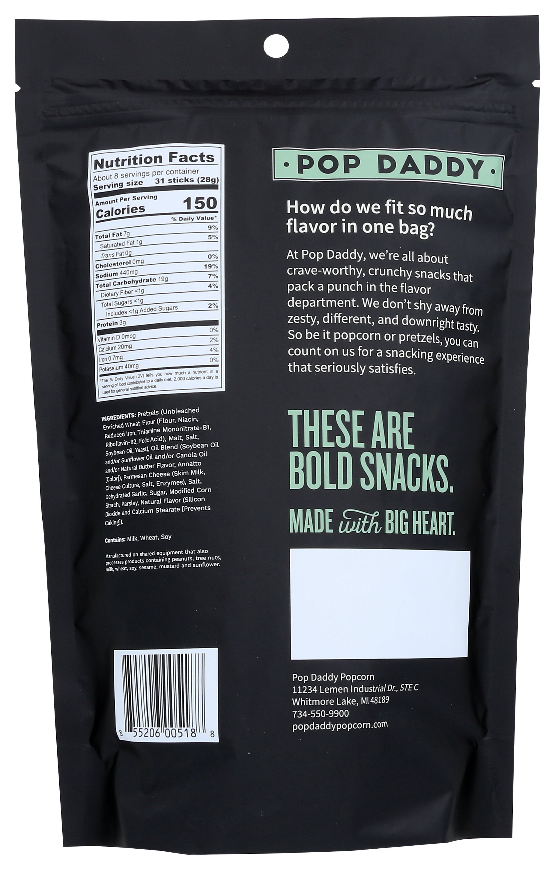 POP DADDY POPCORN & PRETZ PRETZEL GARLIC PARM - Case of 12