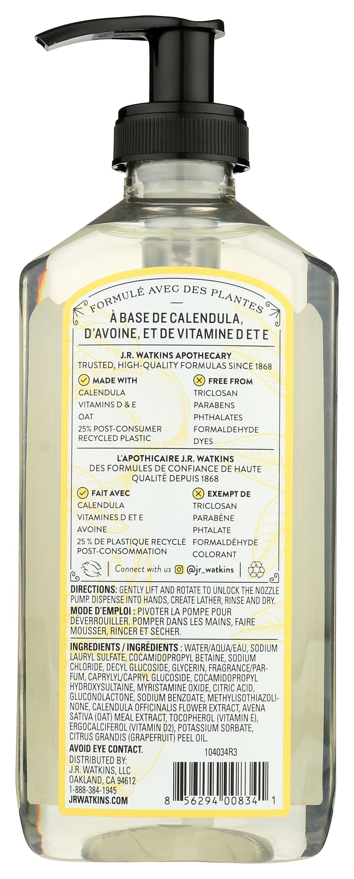 JR WATKINS SOAP HAND GEL LEMON - Case of 3