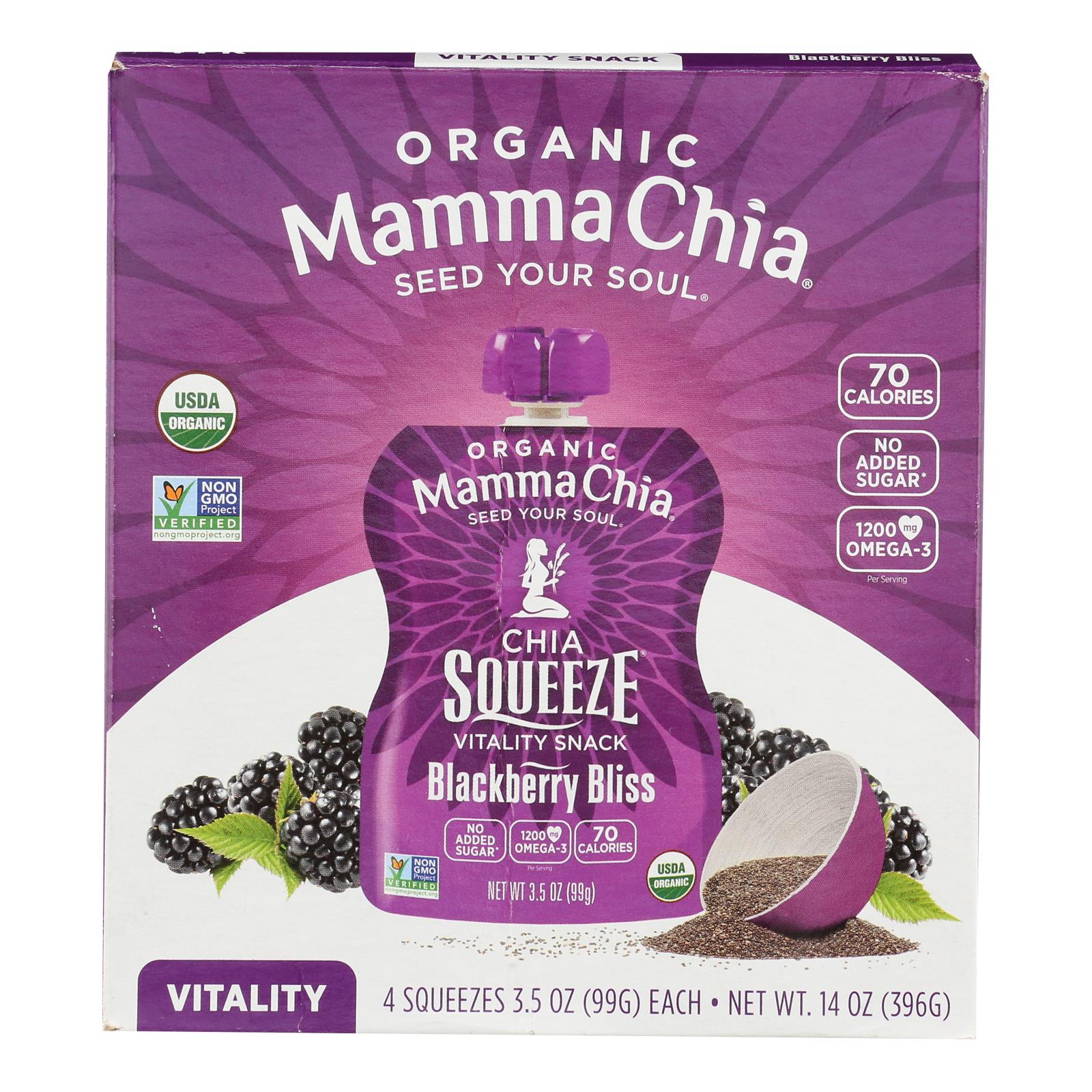 Mamma Chia Squeeze Vitality Snack - Blackberry Bliss - Case of 6 - 3.5 oz.