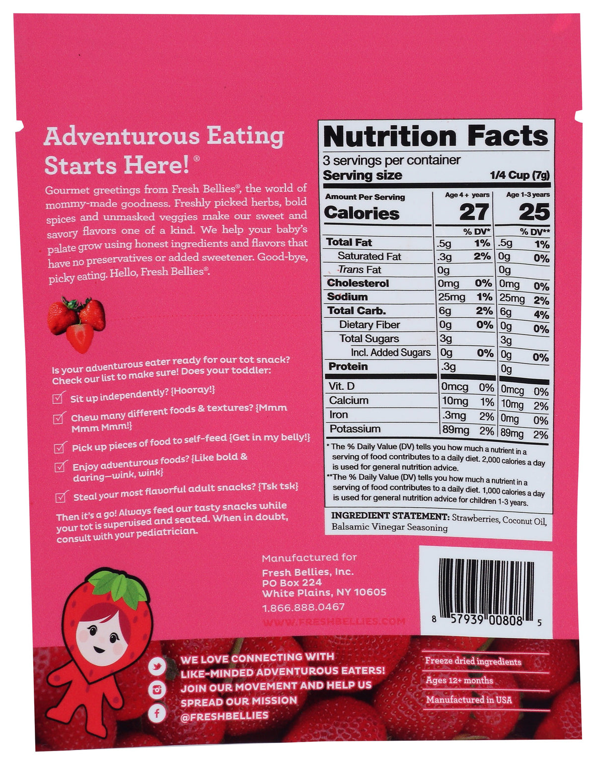 FRESH BELLIES TODDLER STRAWBERRY FRZ DR - Case of 6