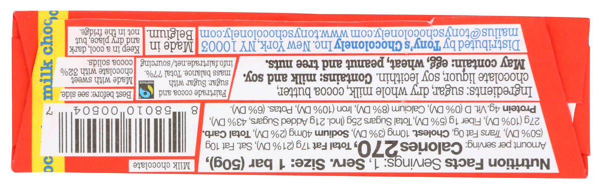 TONYS CHOCOLONELY BAR MILK CHOC 32 - Case of 20