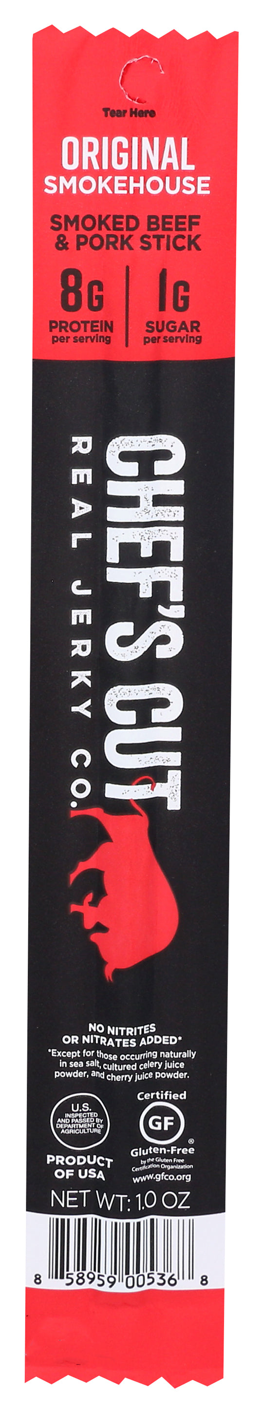 Chef's Cut Real Jerky Co. Smoked Original Smokehouse Beef & Pork Stick 1.0 oz - Case of 24