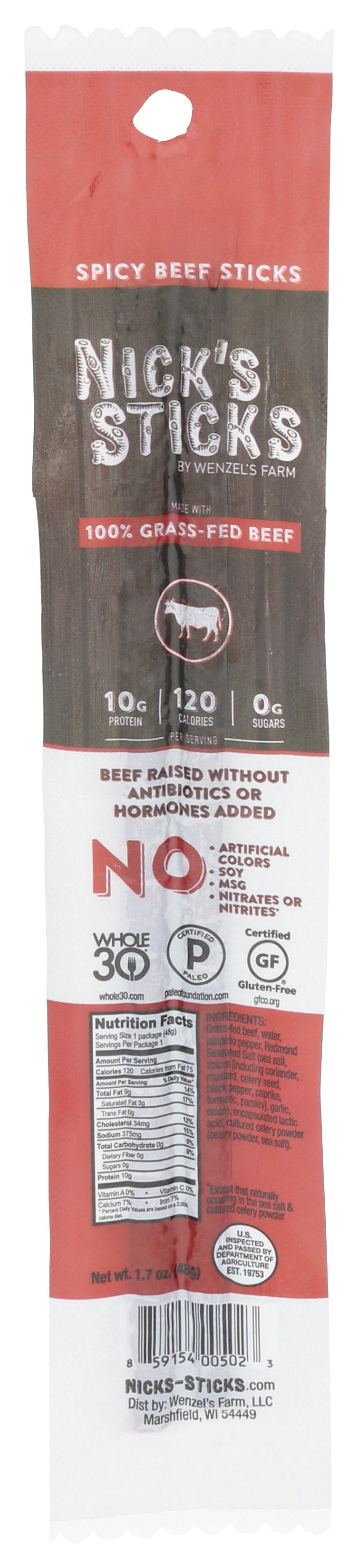 NICKS STICKS SNACK BEEF STX SPCY GRASS FD - Case of 25