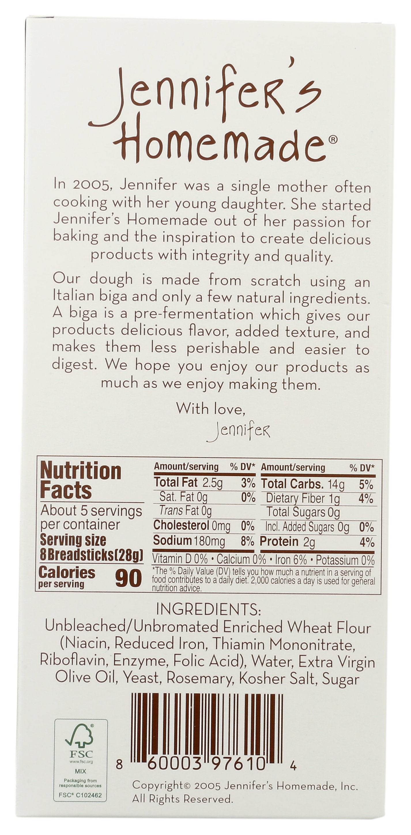 JENNIFERS HOMEMADE BREADSTICKS ROSEMARY - Case of 12