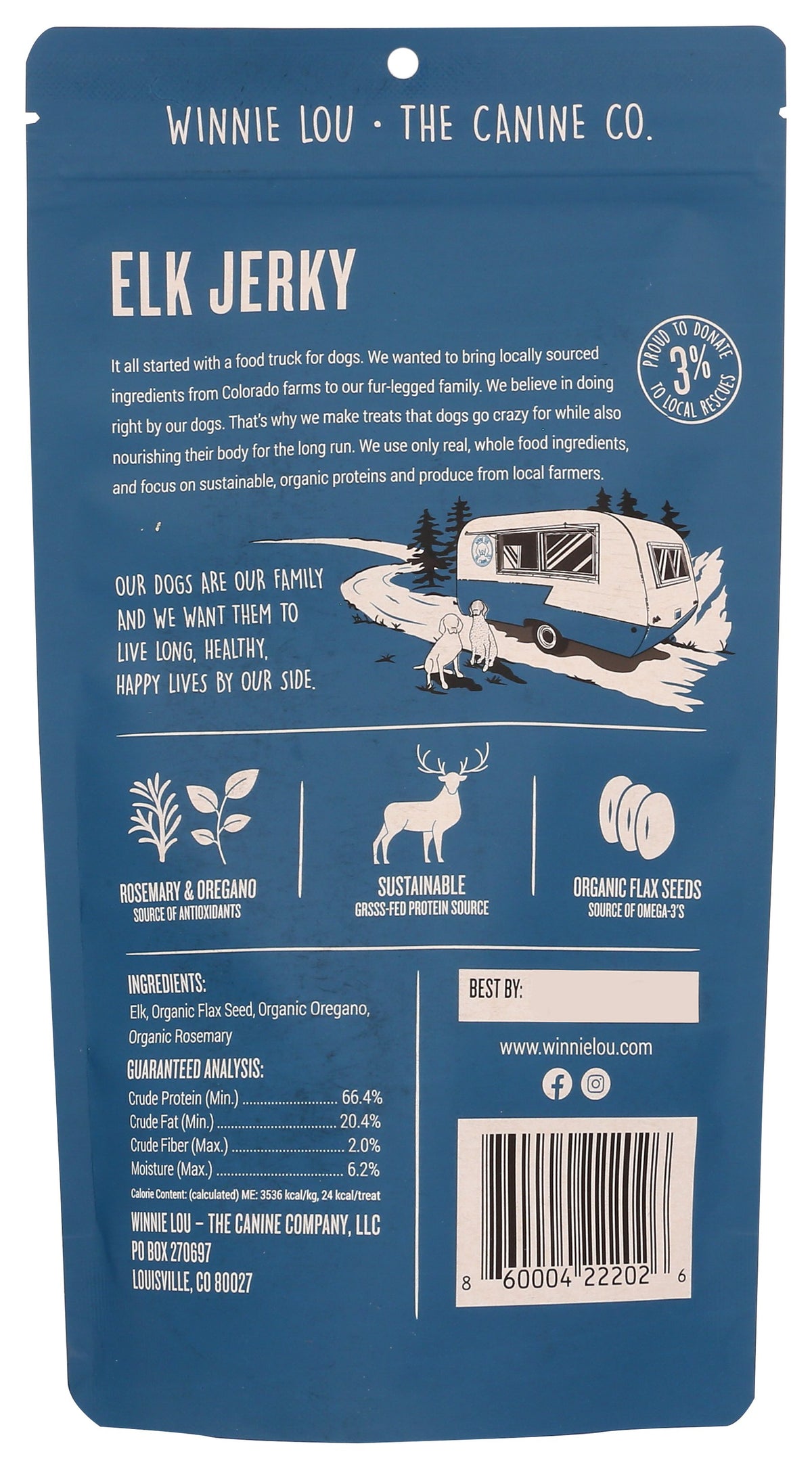 WINNI LOU- THE CANINE CO JERKY ELK - Case of 6