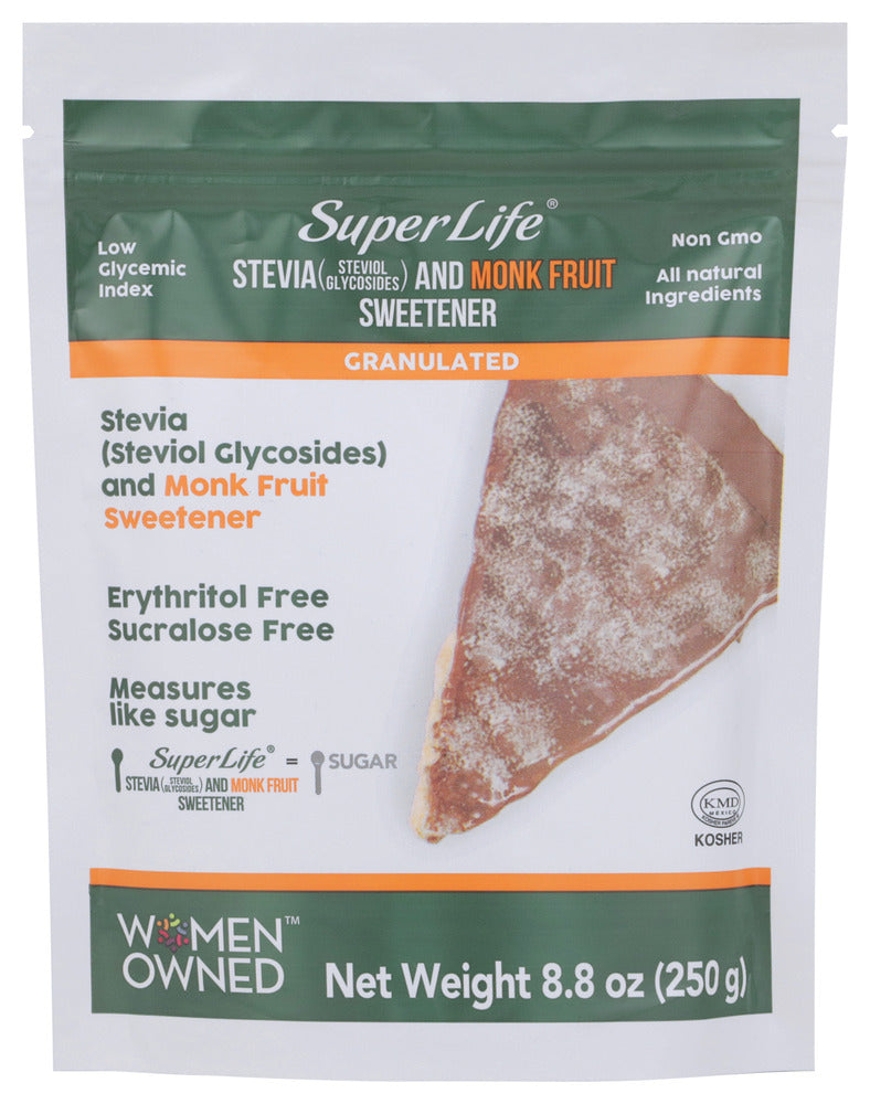 SuperLife Stevia and Monk Fruit Sweetener Granulated - Case of 12 - 8.8 oz
