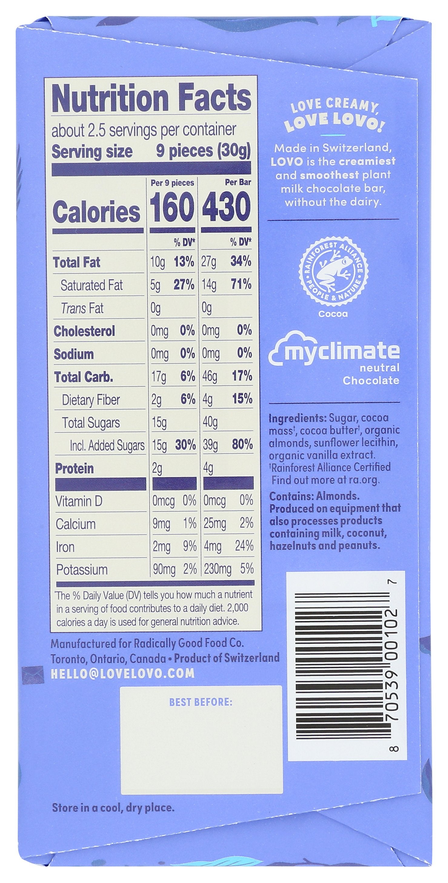 LOVO BAR CHOC ALMONDMILK - Case of 12