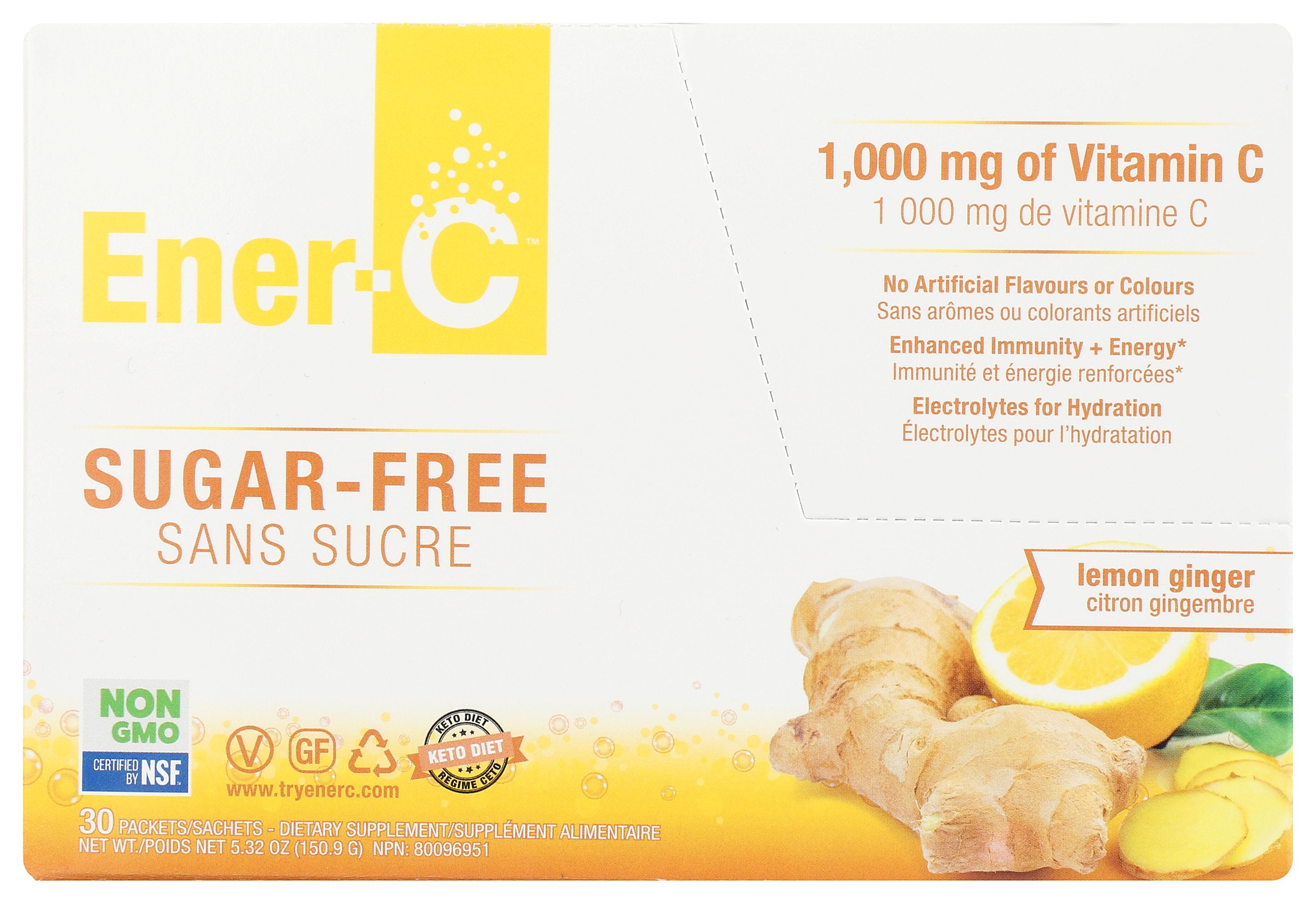 Ener-C Sugar Free Lemon Ginger Drink Mix - 30 pk