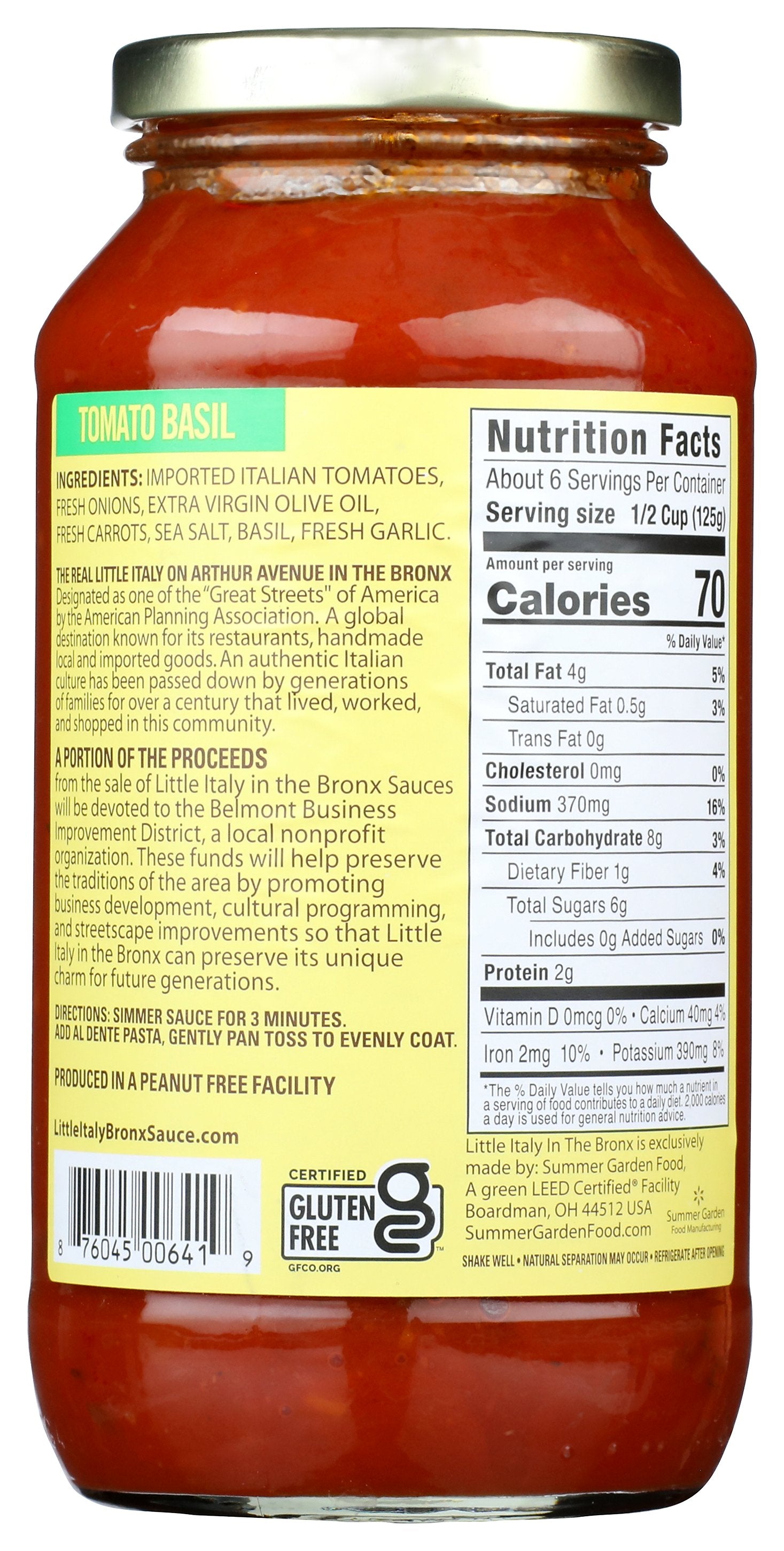 LITTLE ITALY IN THE BRONX SAUCE TOMATO BASIL - Case of 6
